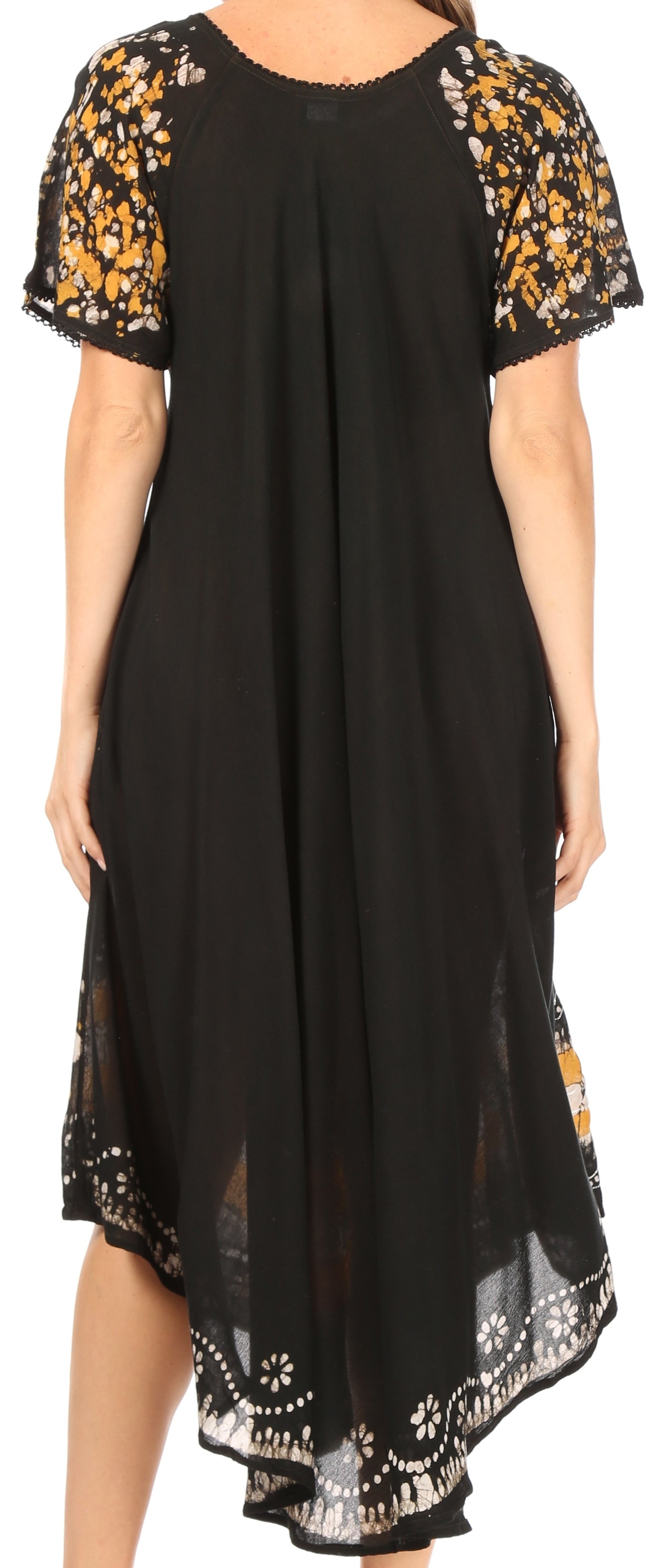 Black dress with floral lace sleeves and hem