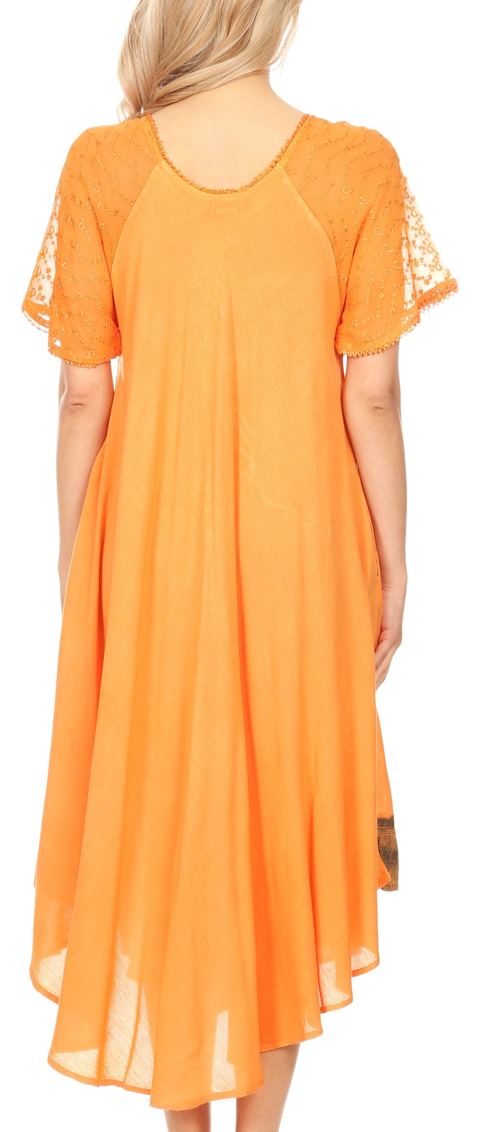 Orange dress with lace sleeves on a white background