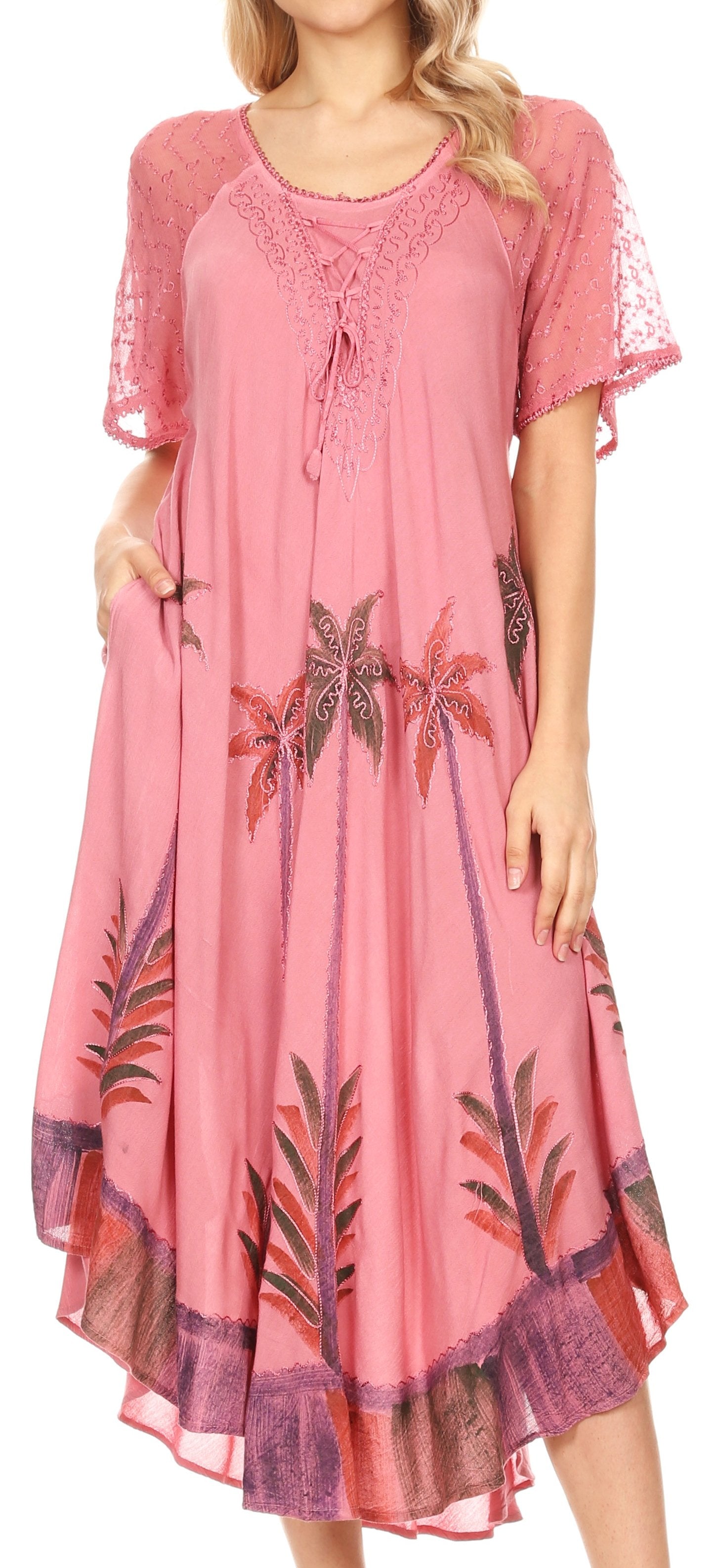 Pink dress with floral patterns on a white background