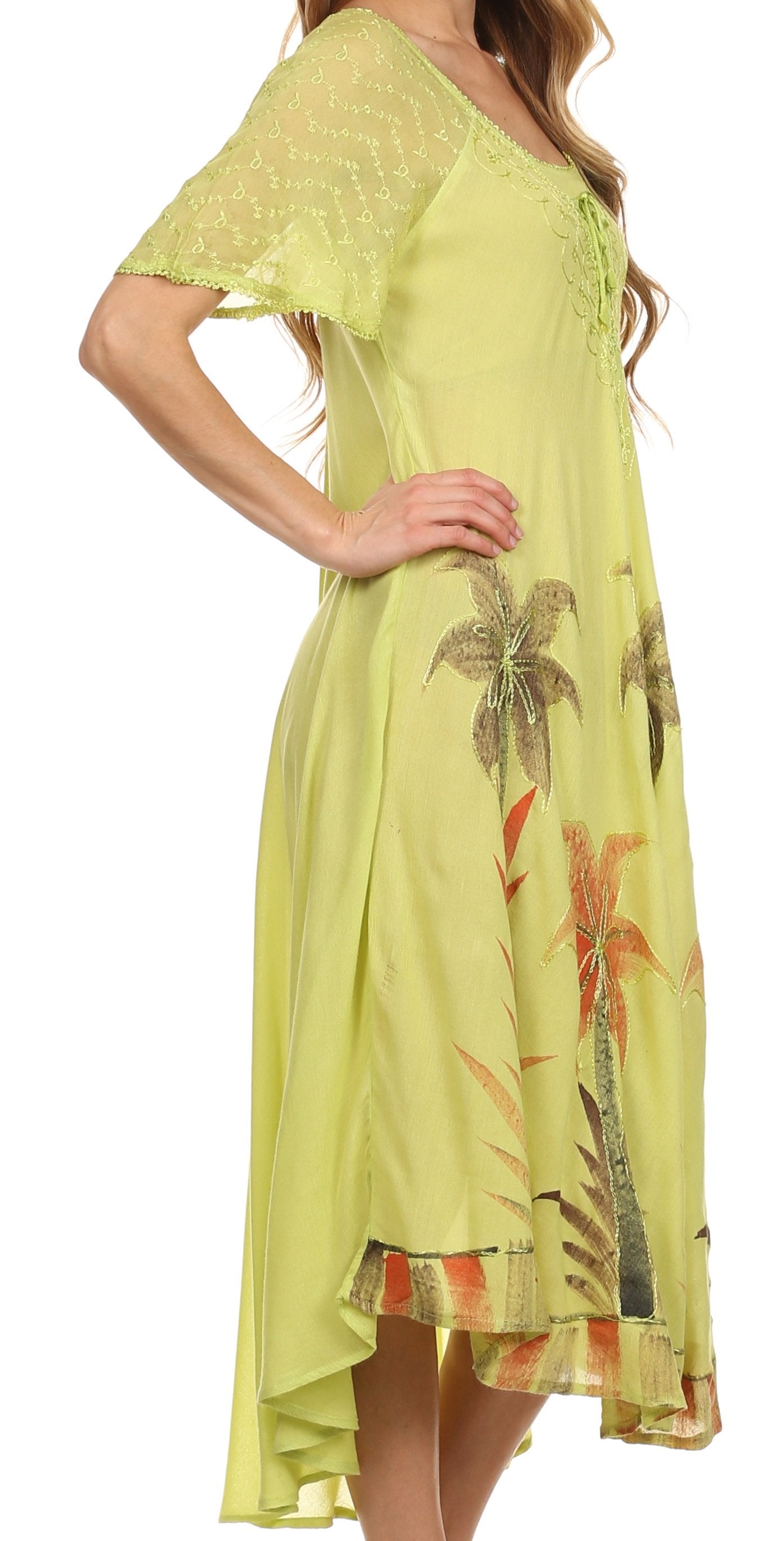 Yellow dress with floral patterns on a white background