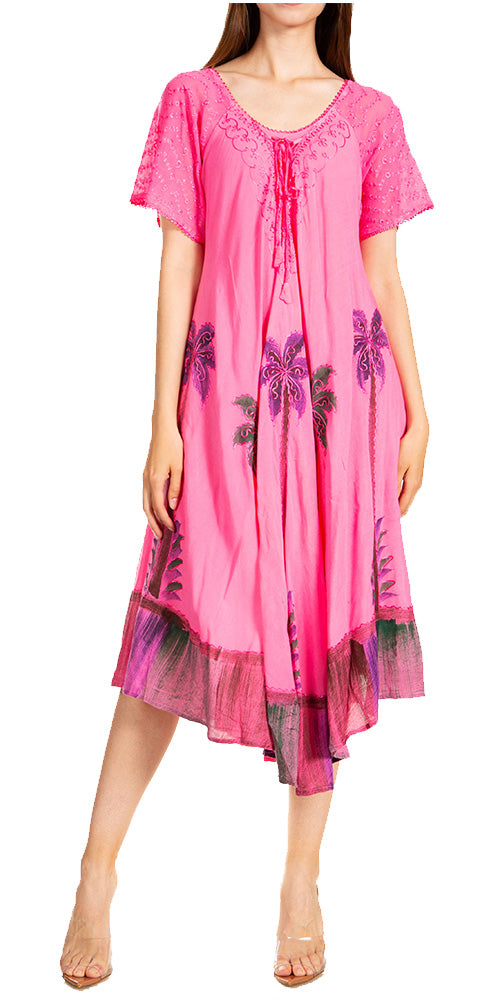 Pink dress with floral patterns on a white background