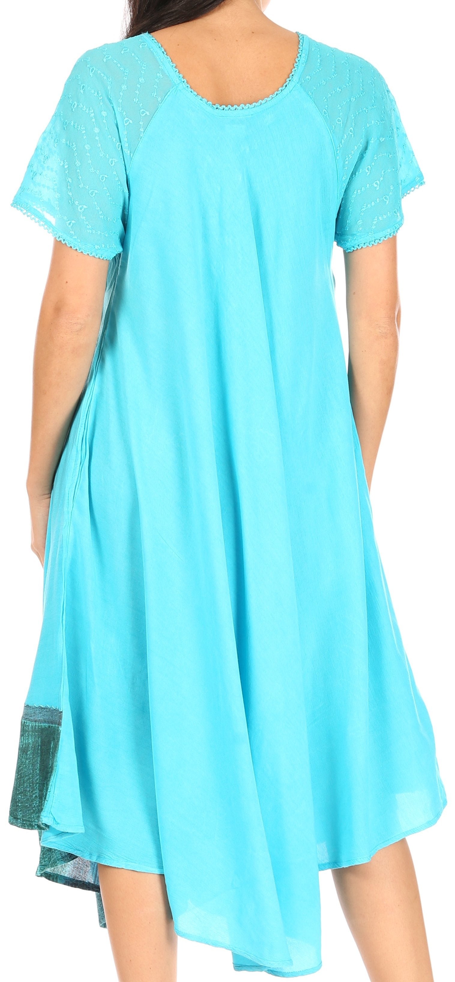 Light blue dress with short sleeves and a high-low hemline.
