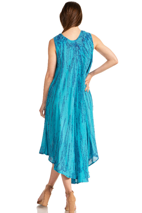 Woman wearing a blue dress on a white background