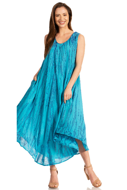 Woman wearing a blue dress on a white background