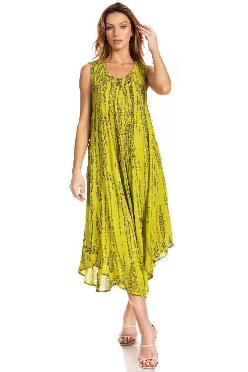 Woman wearing a yellow dress on a white background