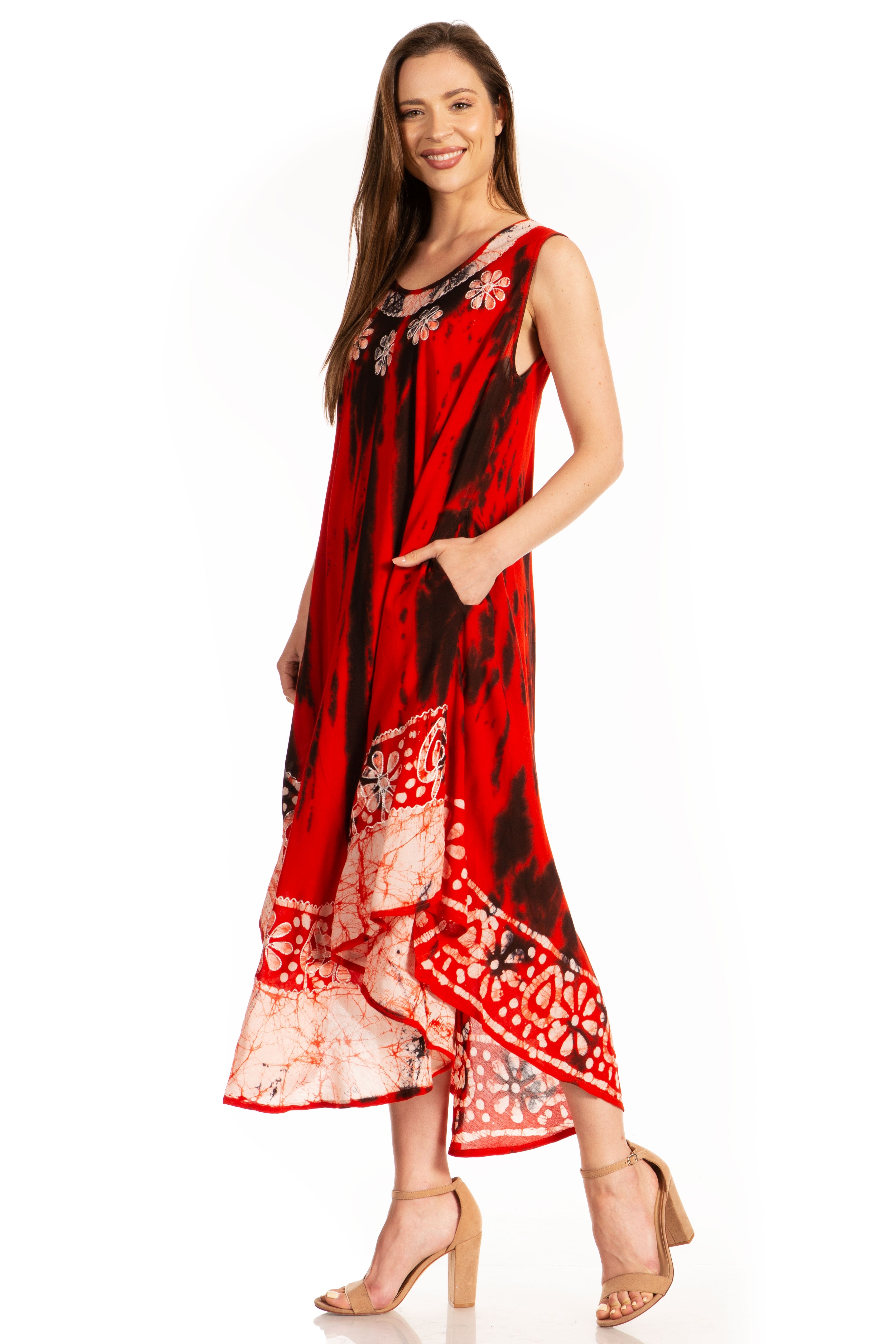 Sakkas - Alexis Embroidered Long Sleeveless Floral Caftan