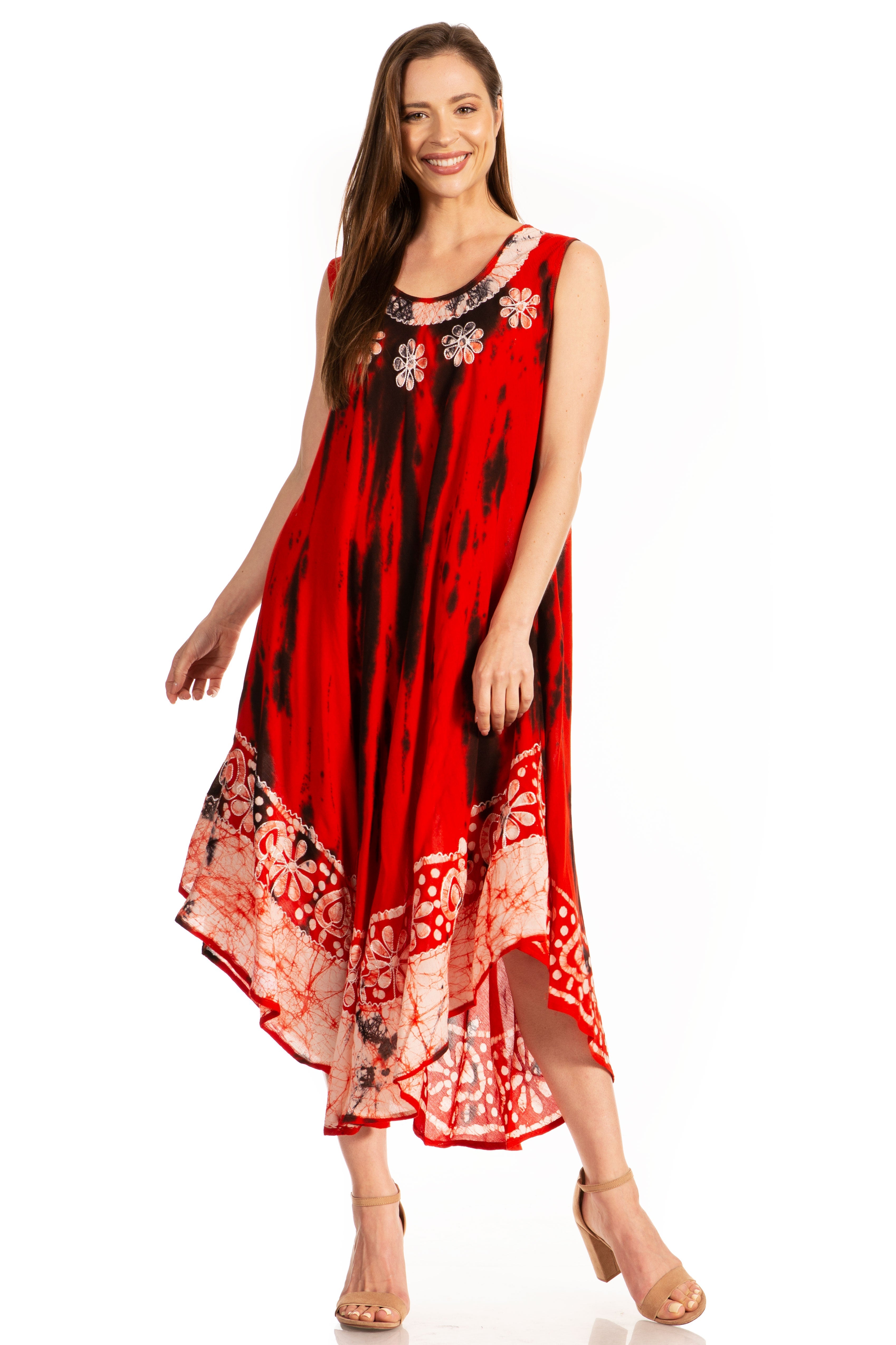 Sakkas - Alexis Embroidered Long Sleeveless Floral Caftan