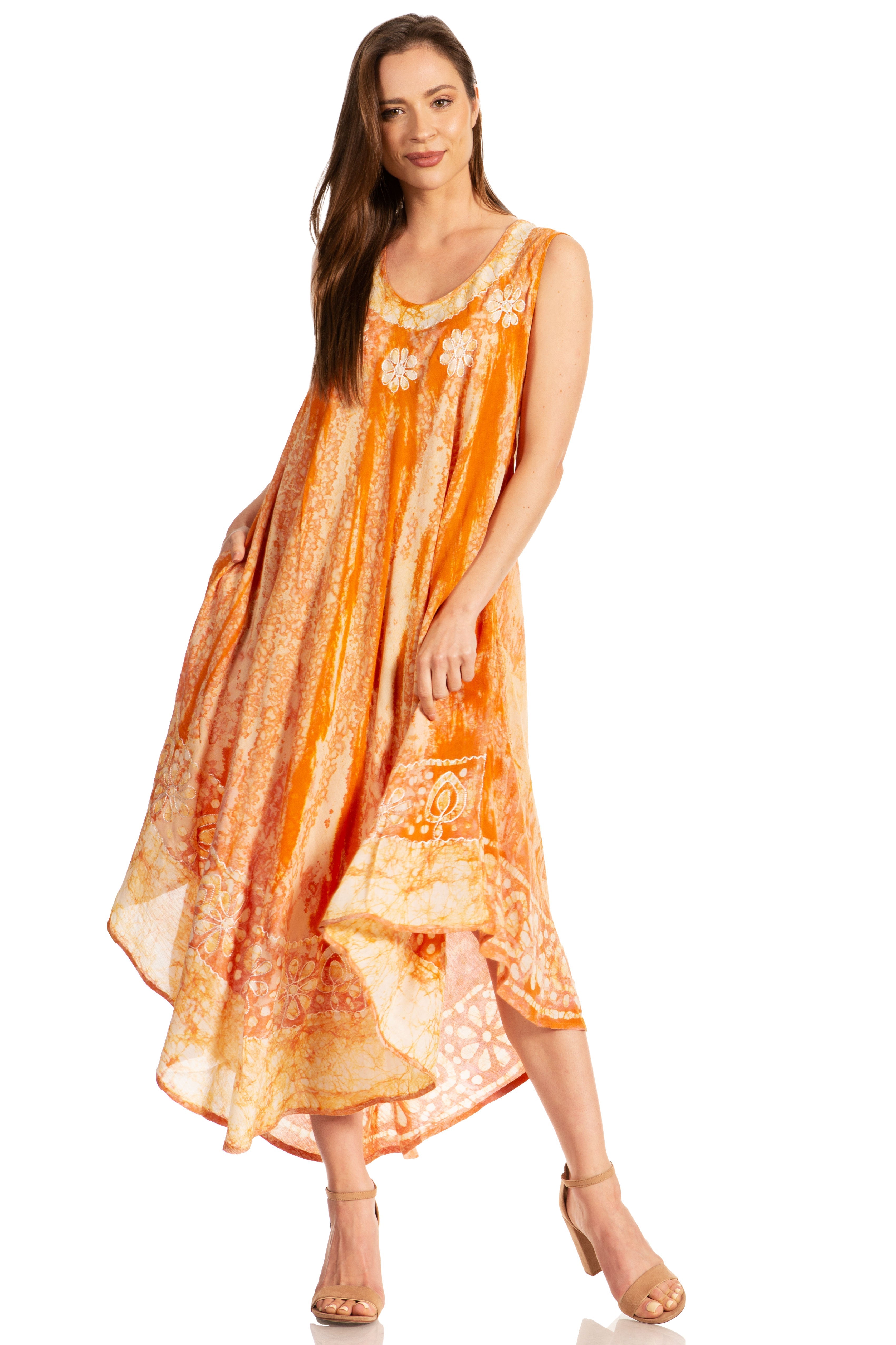 Sakkas - Alexis Embroidered Long Sleeveless Floral Caftan