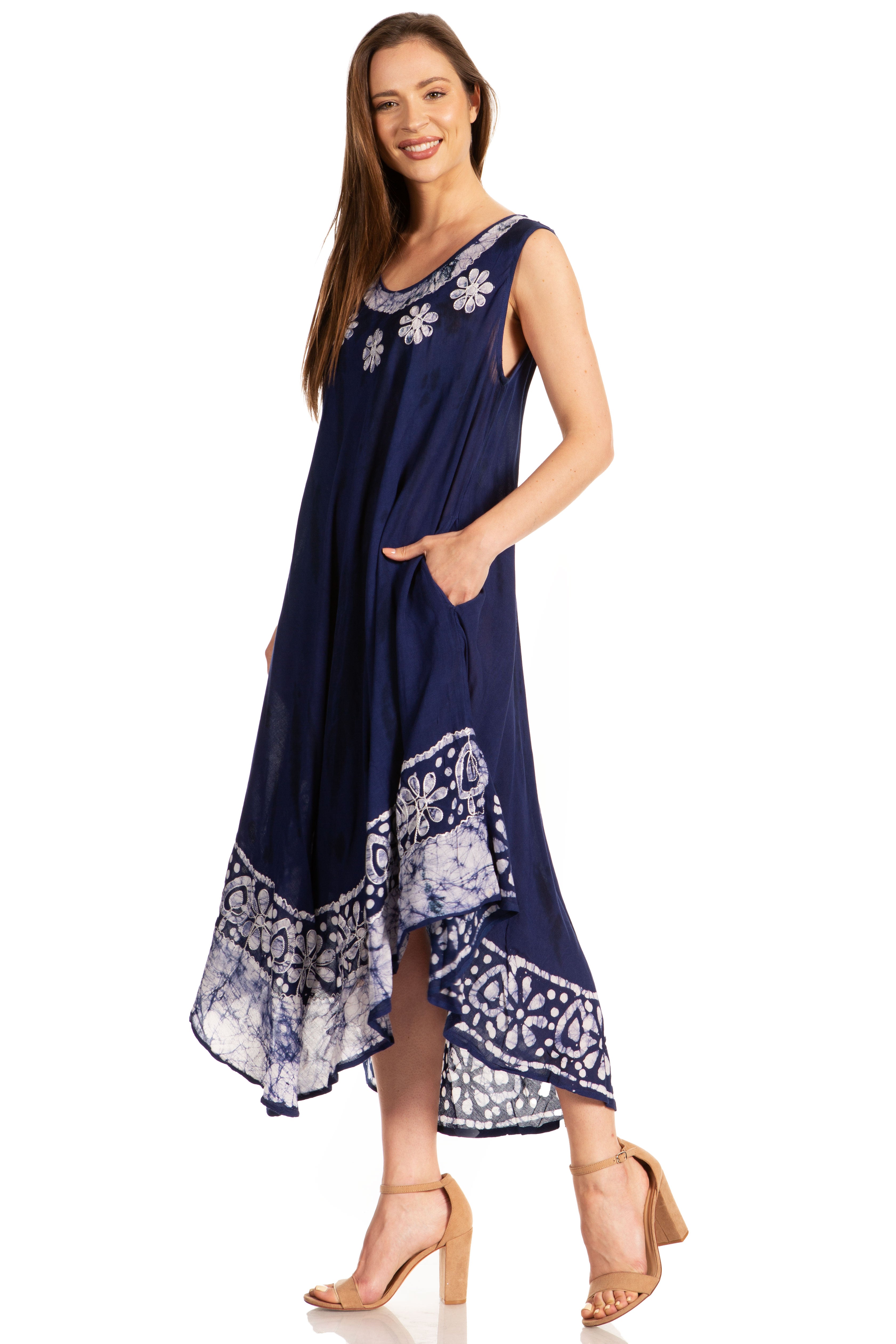 Sakkas - Alexis Embroidered Long Sleeveless Floral Caftan