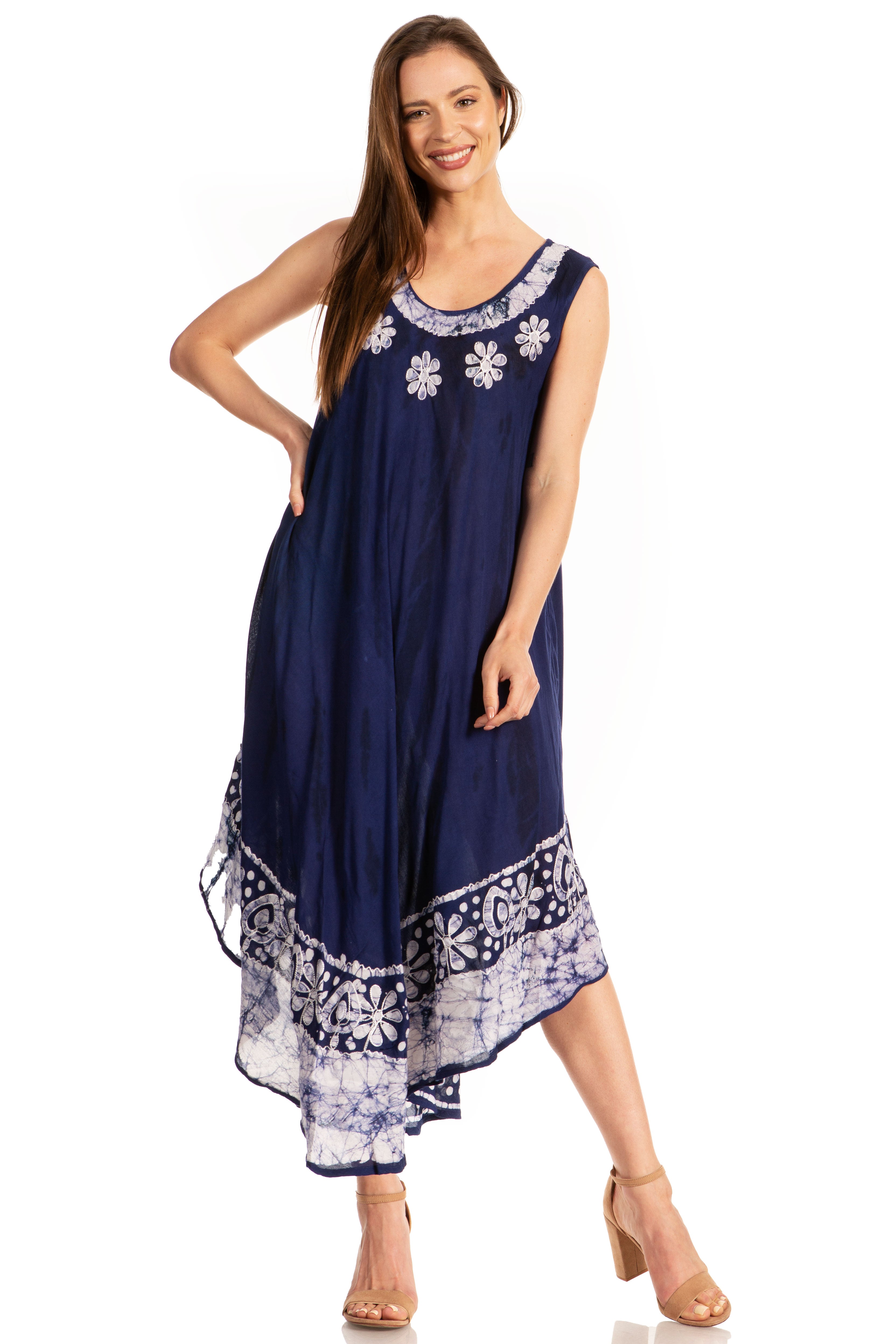 Sakkas - Alexis Embroidered Long Sleeveless Floral Caftan