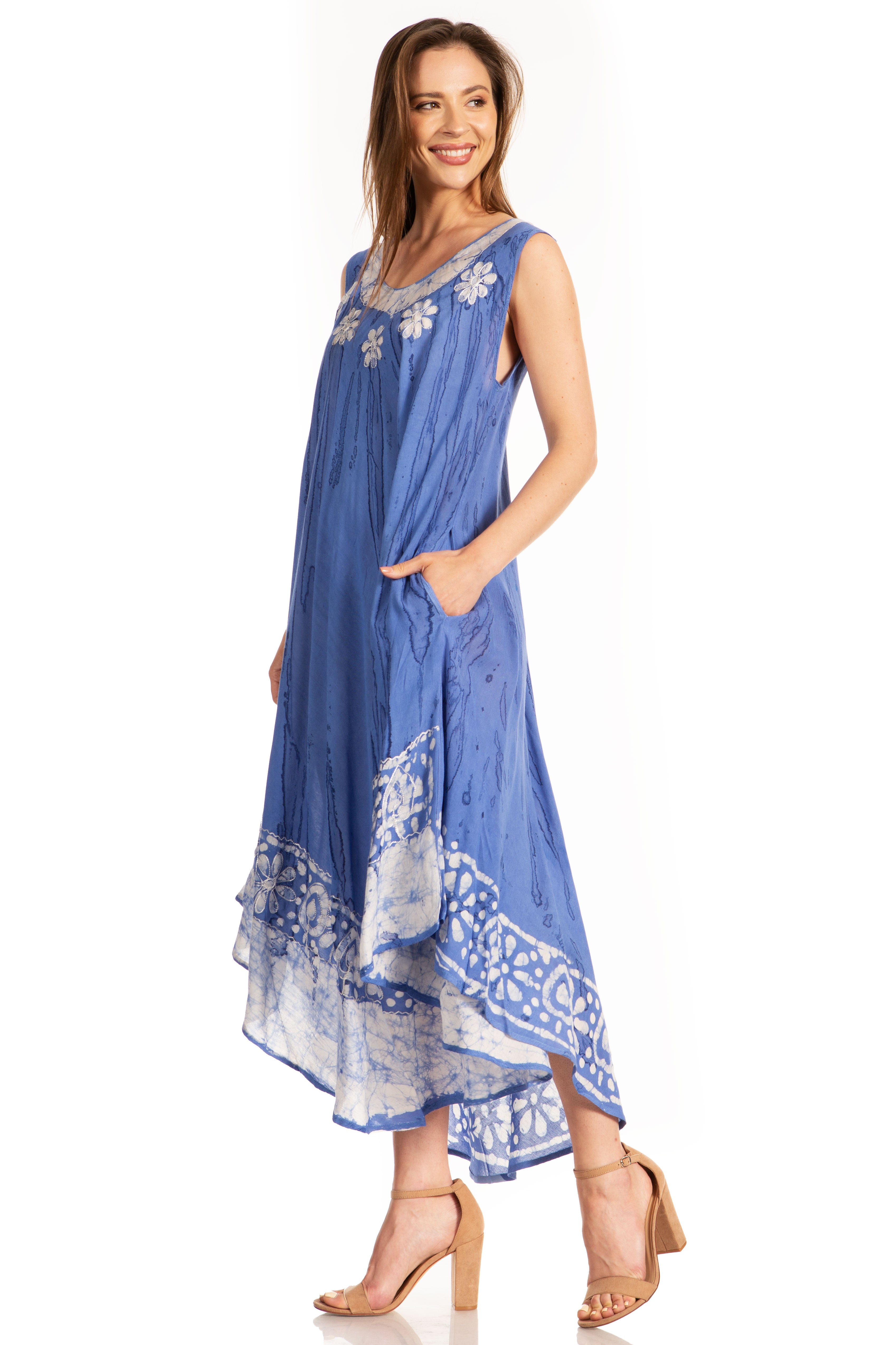 Sakkas - Alexis Embroidered Long Sleeveless Floral Caftan