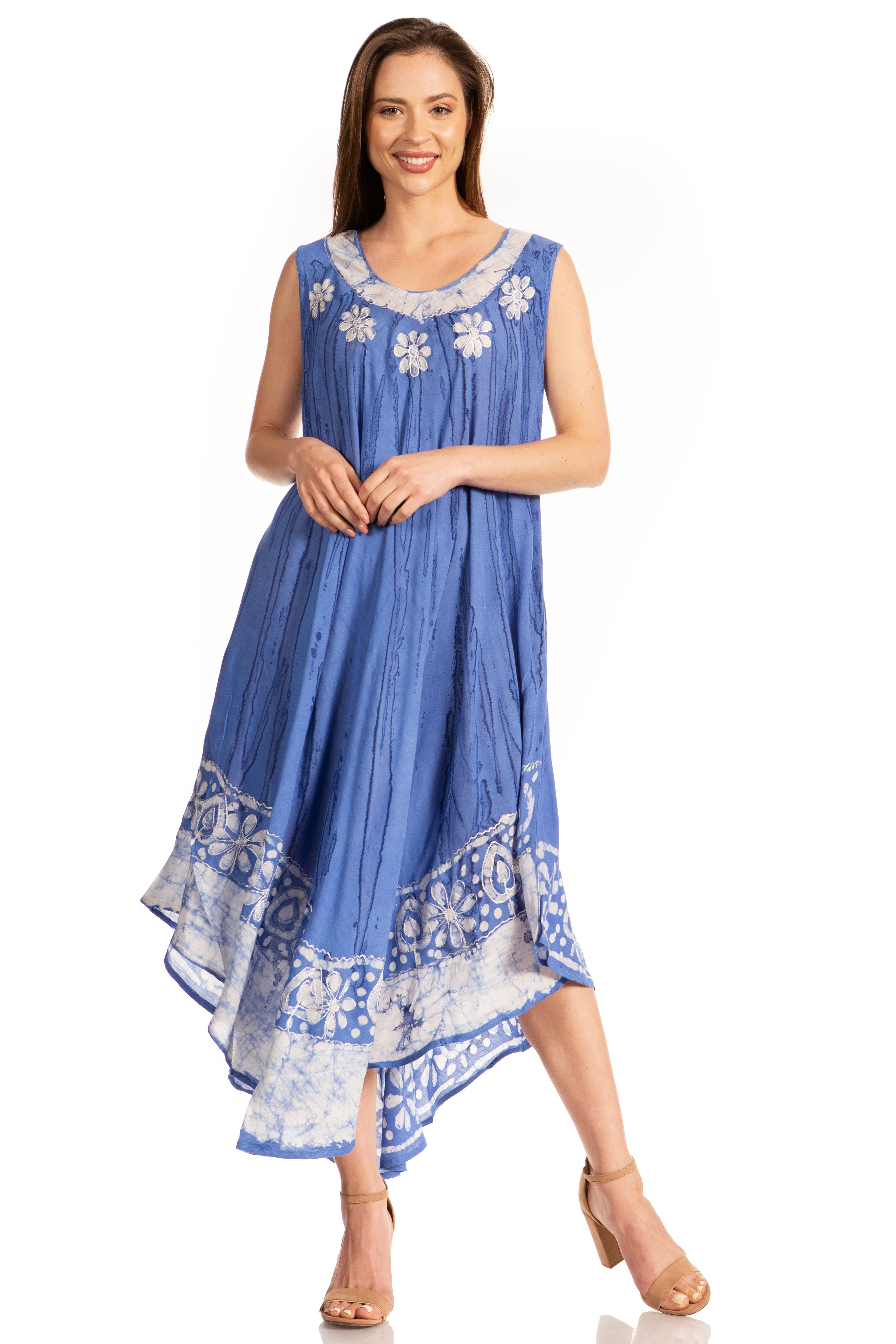 Sakkas - Alexis Embroidered Long Sleeveless Floral Caftan