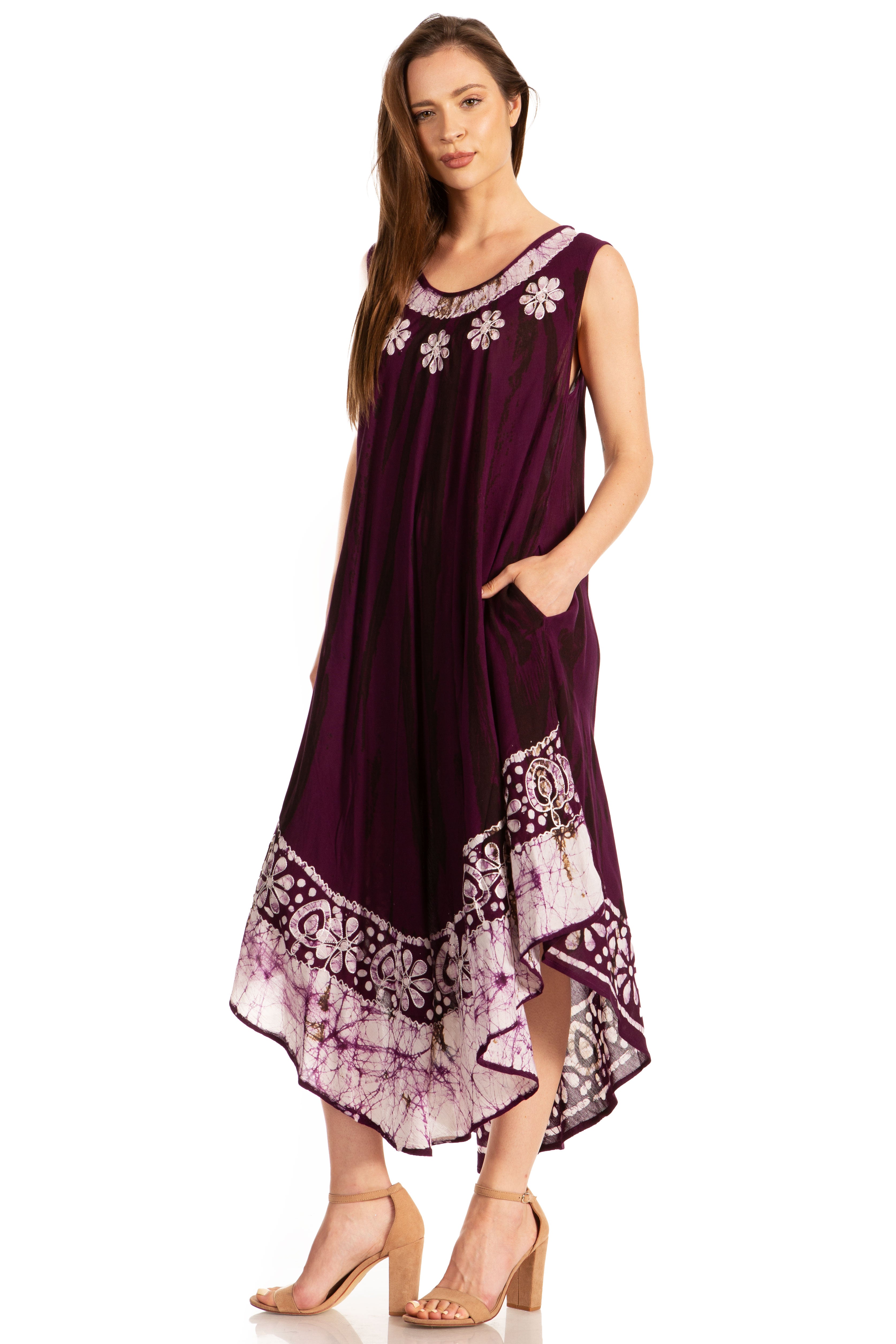 Sakkas - Alexis Embroidered Long Sleeveless Floral Caftan