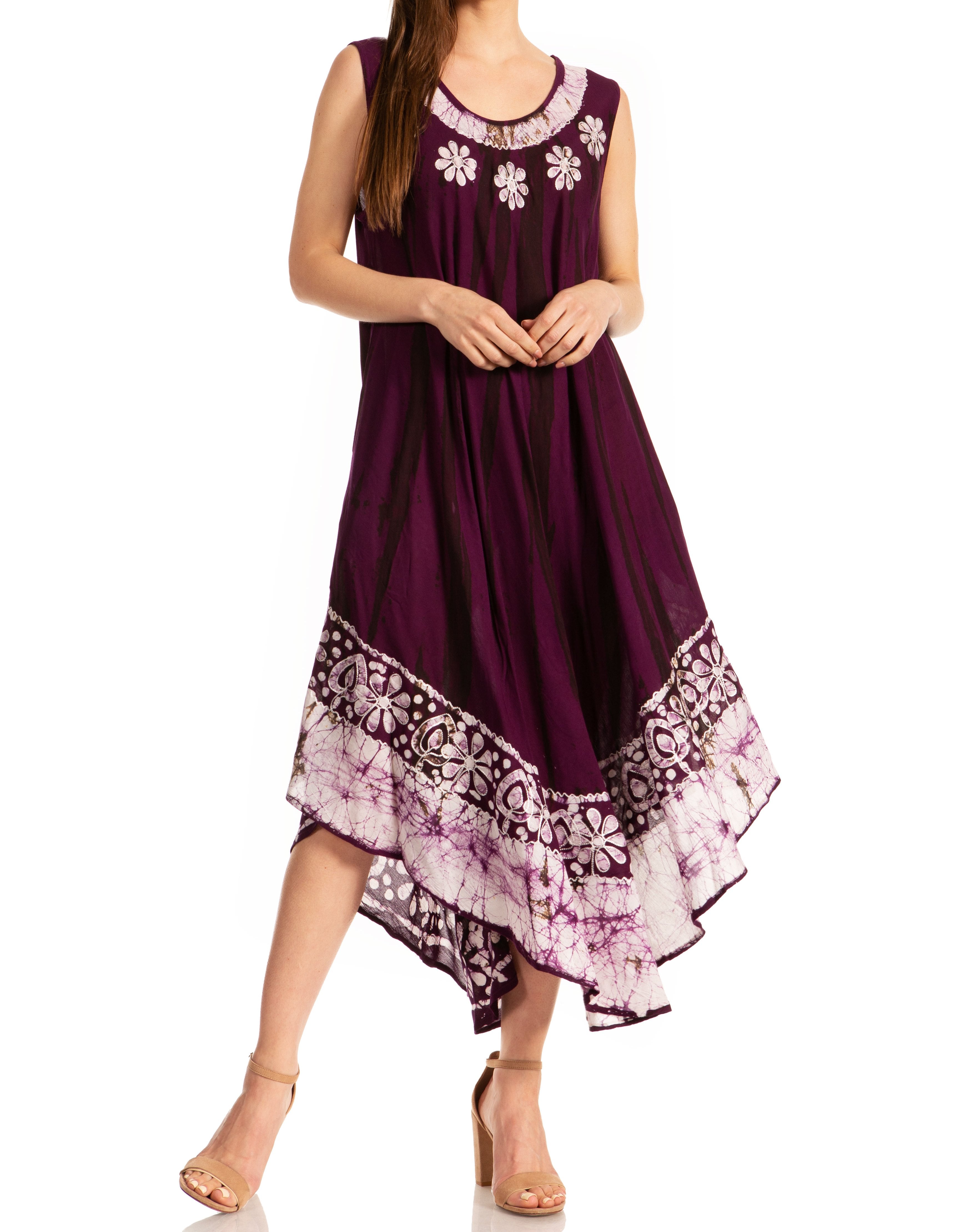 Sakkas - Alexis Embroidered Long Sleeveless Floral Caftan
