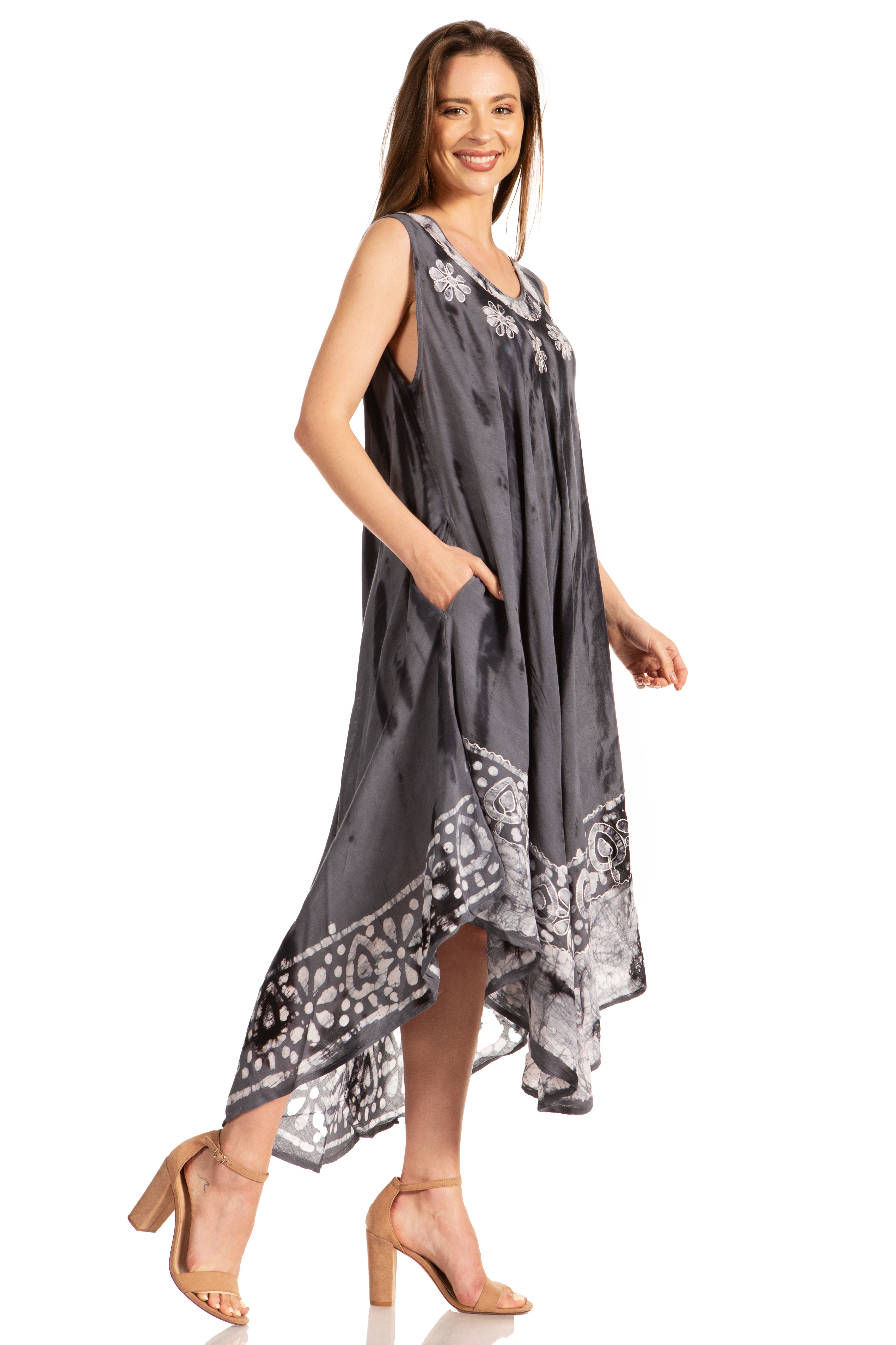 Sakkas - Alexis Embroidered Long Sleeveless Floral Caftan