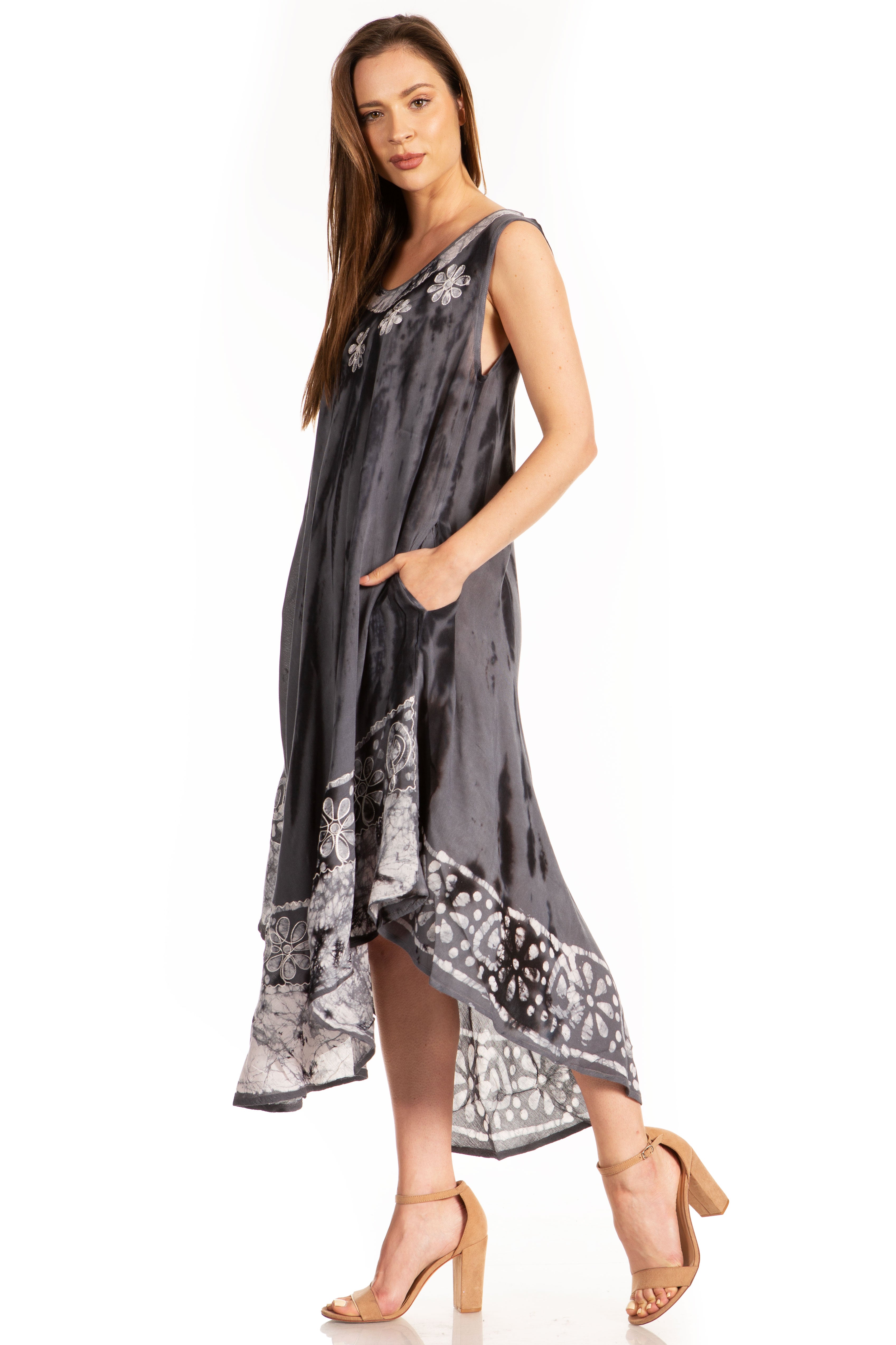 Sakkas - Alexis Embroidered Long Sleeveless Floral Caftan