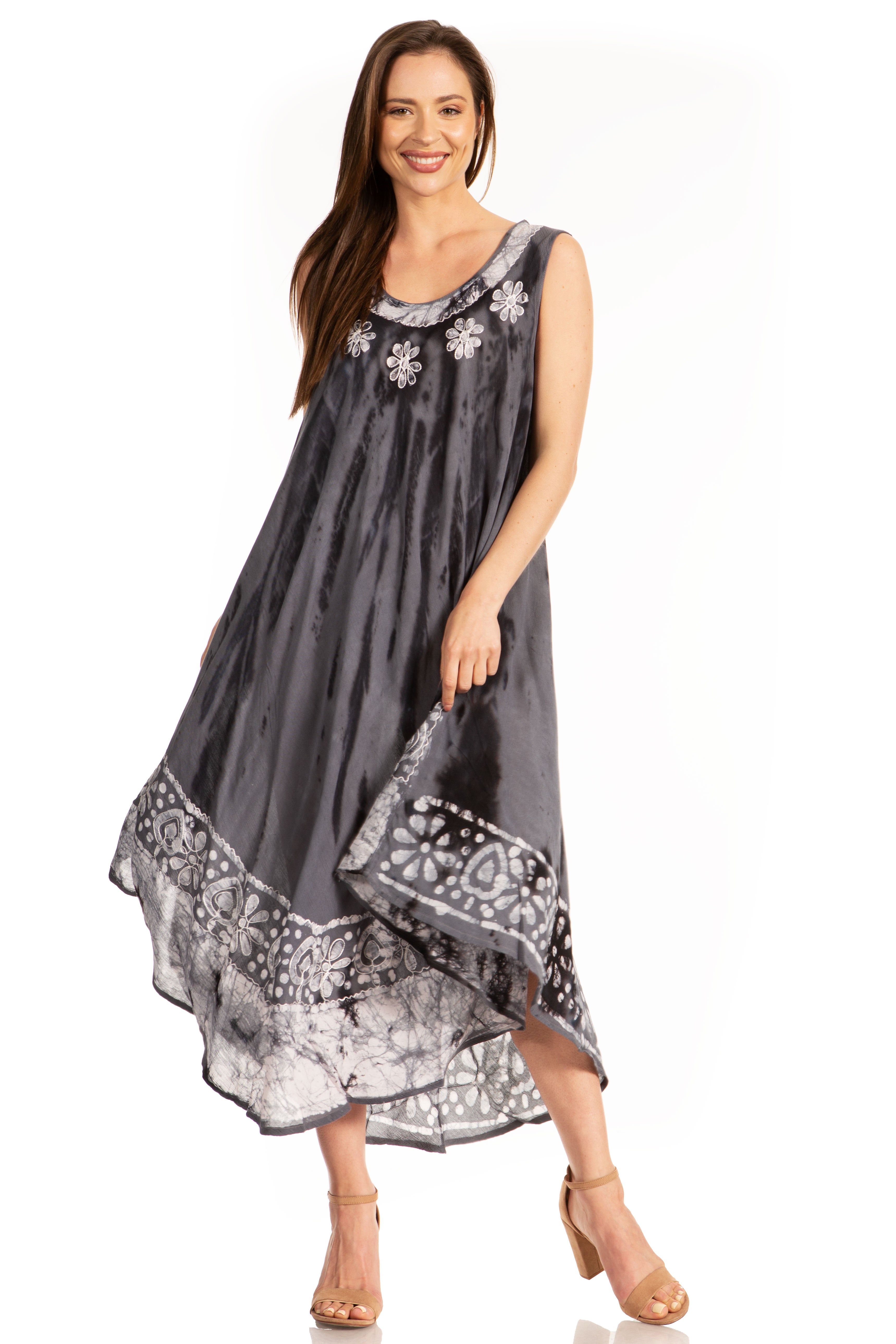Sakkas - Alexis Embroidered Long Sleeveless Floral Caftan