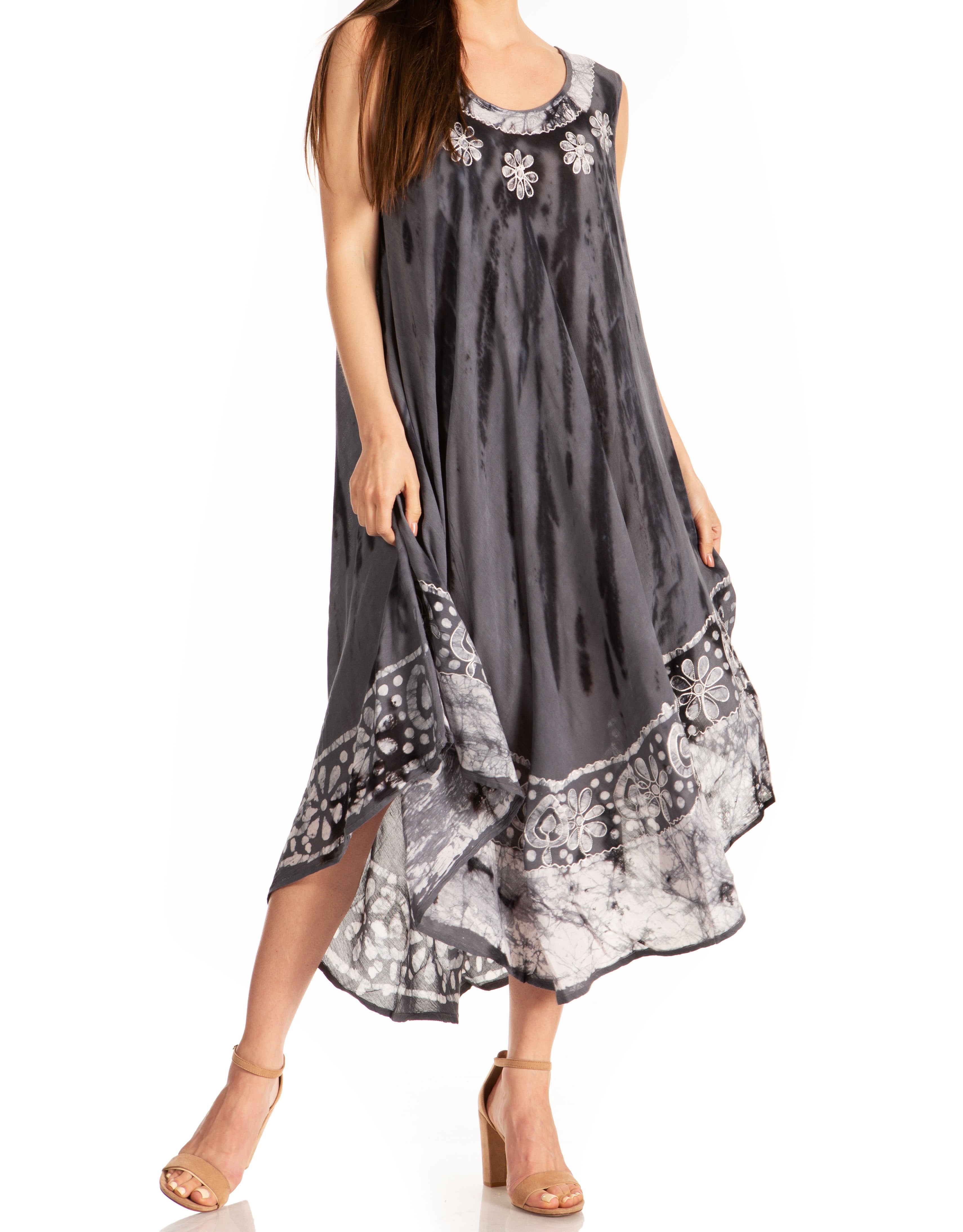Sakkas - Alexis Embroidered Long Sleeveless Floral Caftan