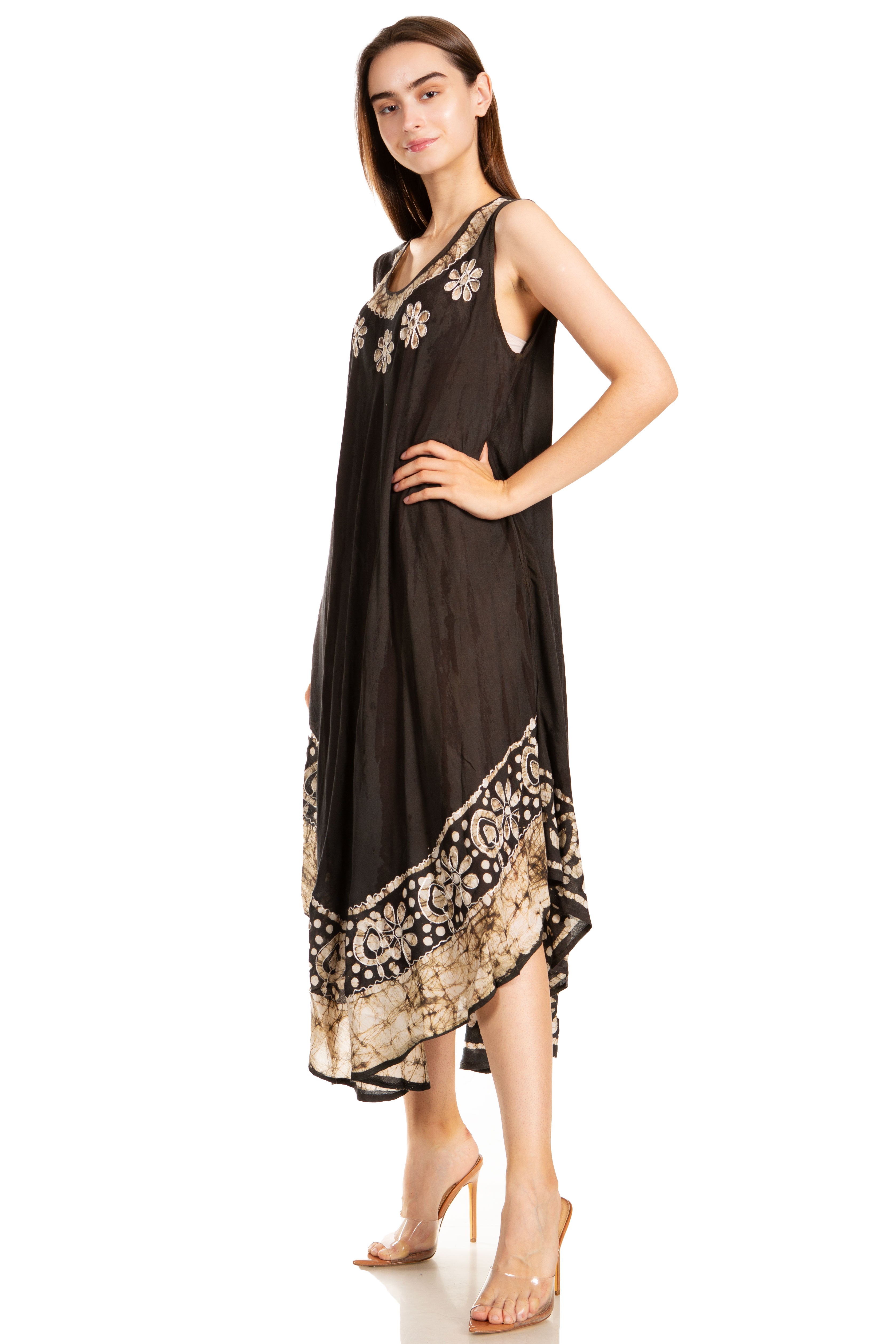 Sakkas - Alexis Embroidered Long Sleeveless Floral Caftan