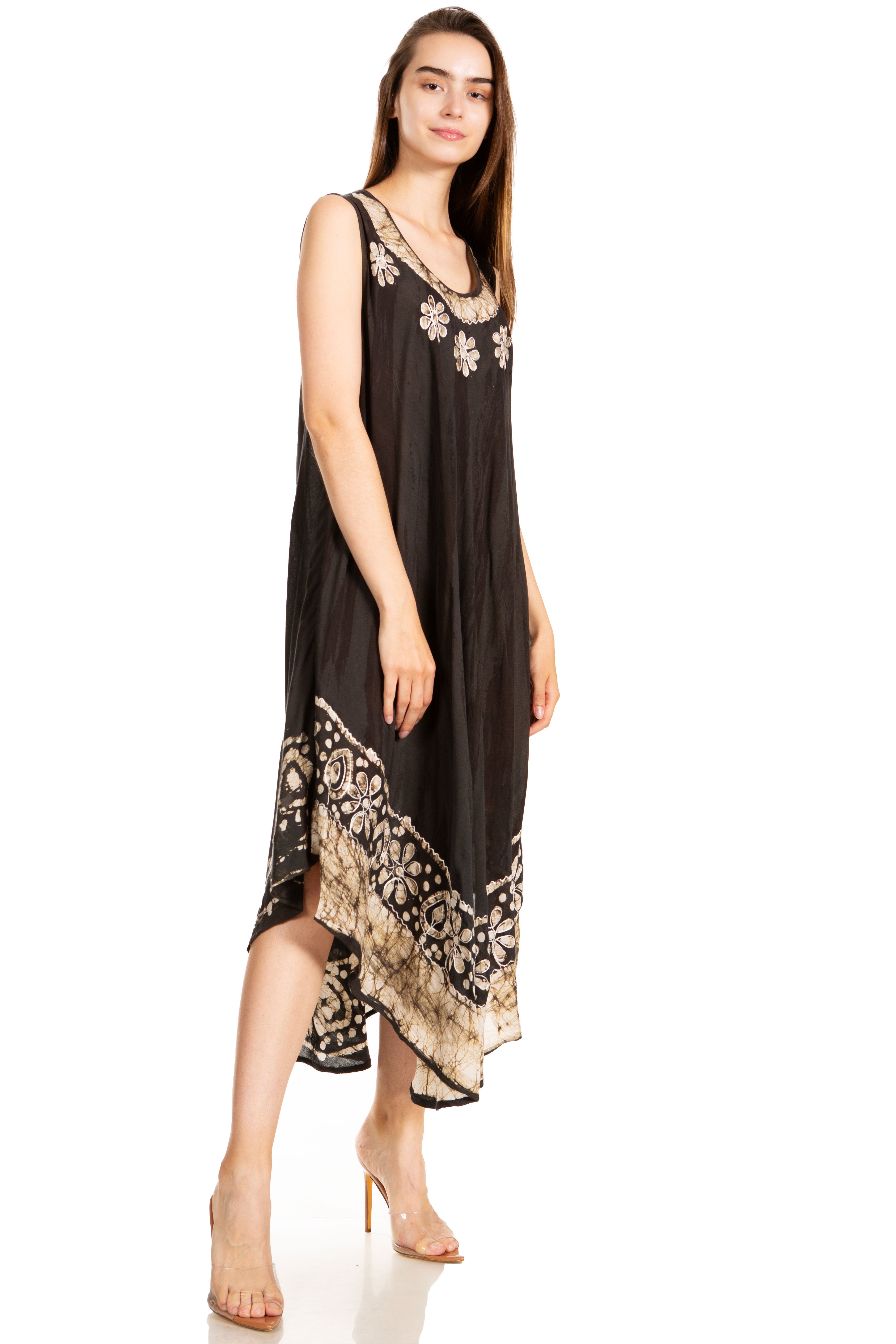 Sakkas - Alexis Embroidered Long Sleeveless Floral Caftan