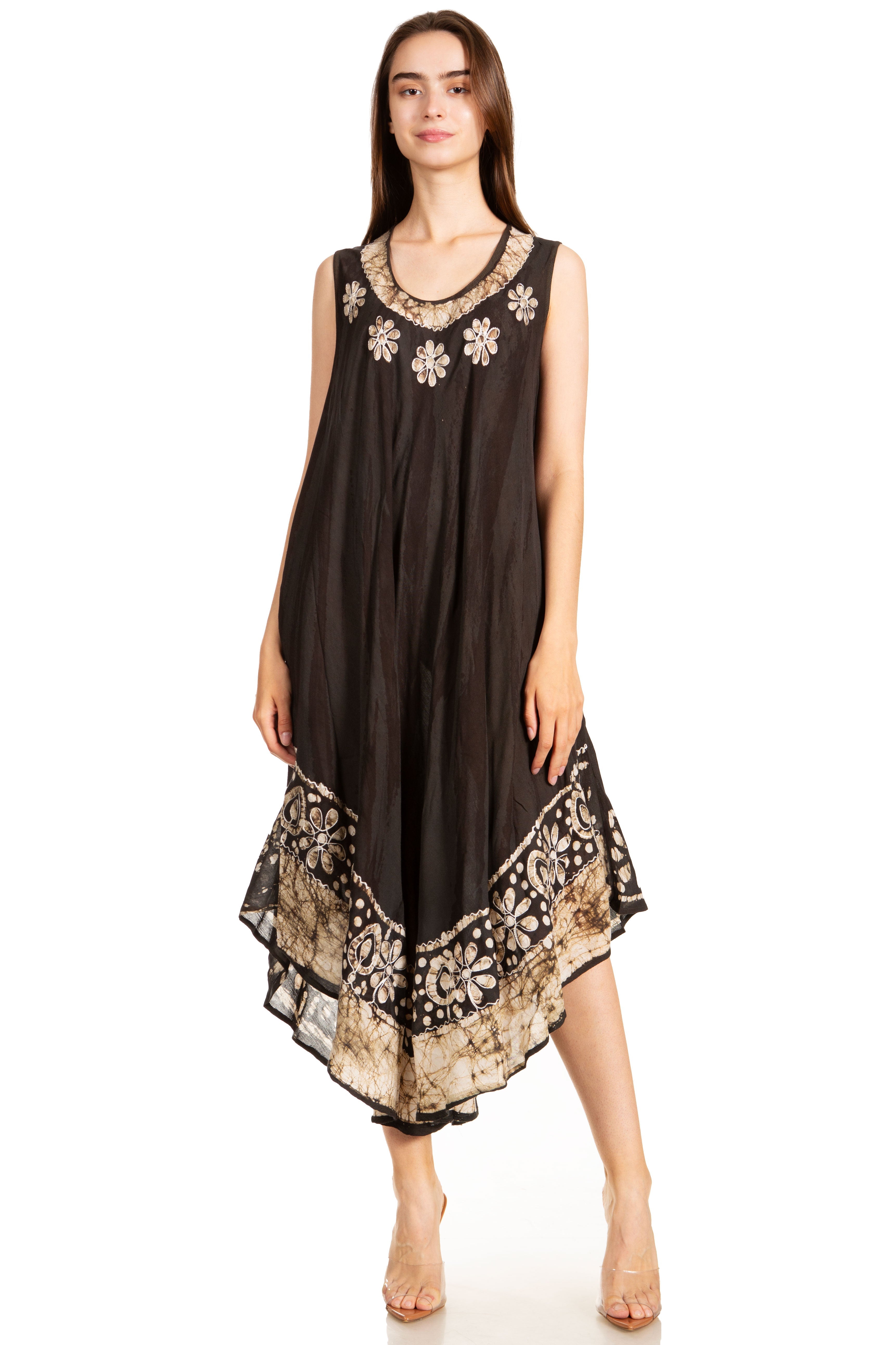 Sakkas - Alexis Embroidered Long Sleeveless Floral Caftan