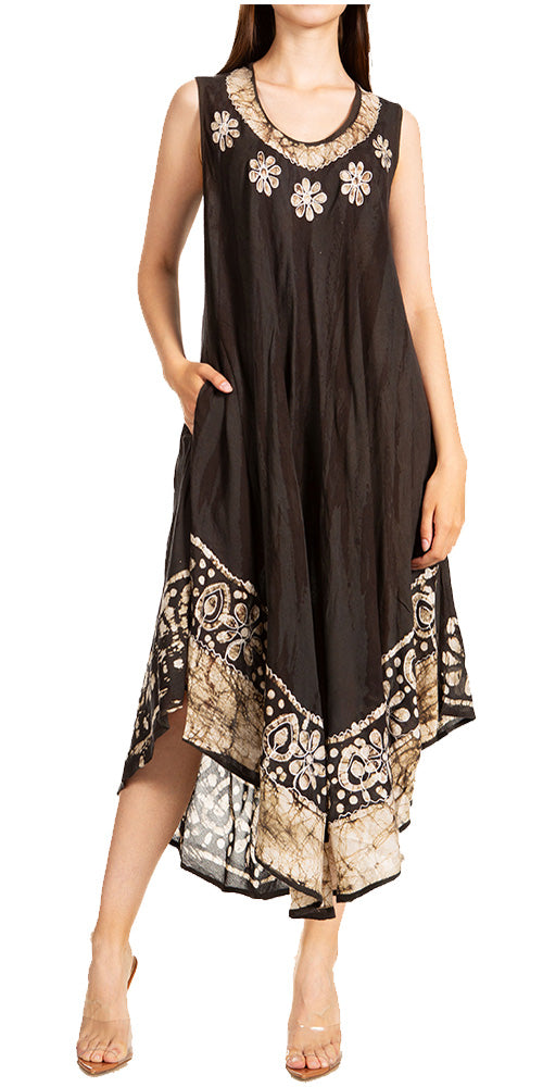 Sakkas - Alexis Embroidered Long Sleeveless Floral Caftan