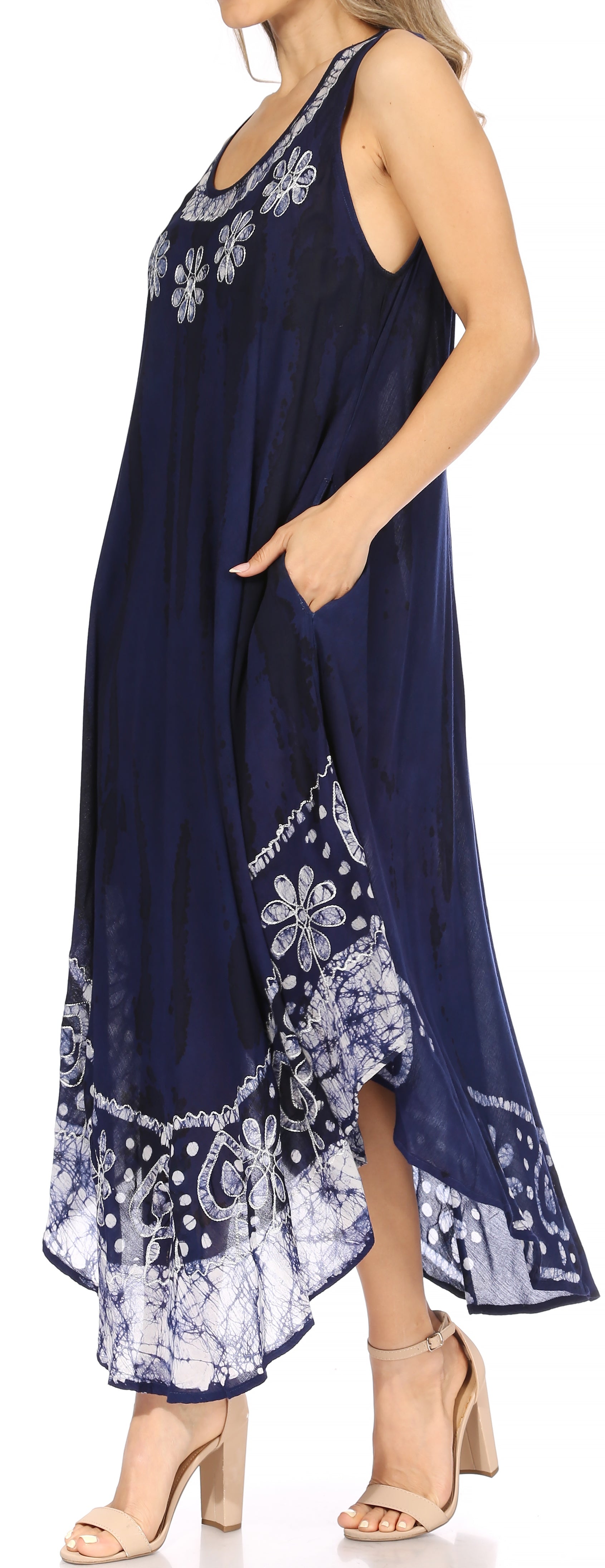 Sakkas - Alexis Embroidered Long Sleeveless Floral Caftan