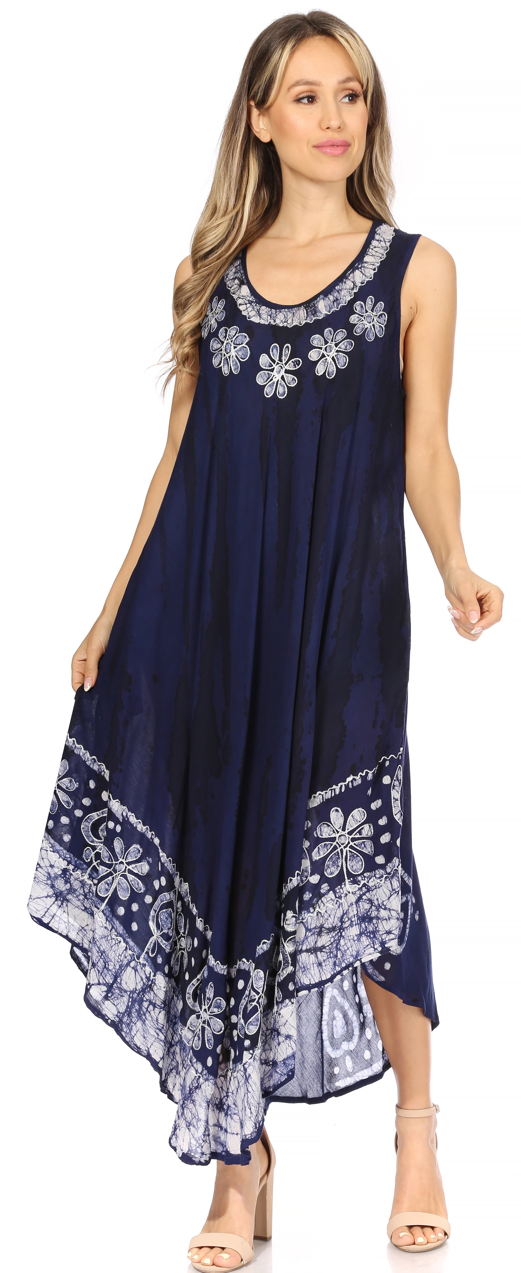 Sakkas - Alexis Embroidered Long Sleeveless Floral Caftan