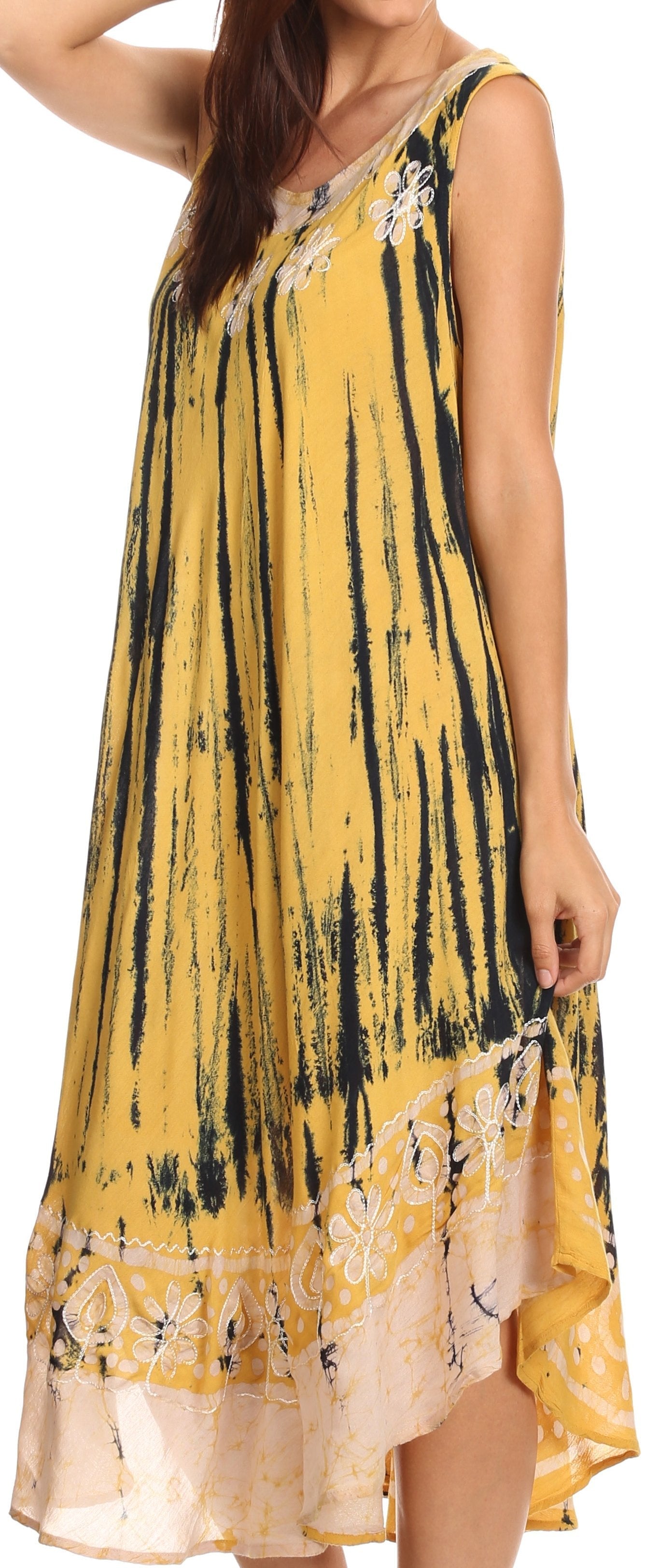 Sakkas - Alexis Embroidered Long Sleeveless Floral Caftan