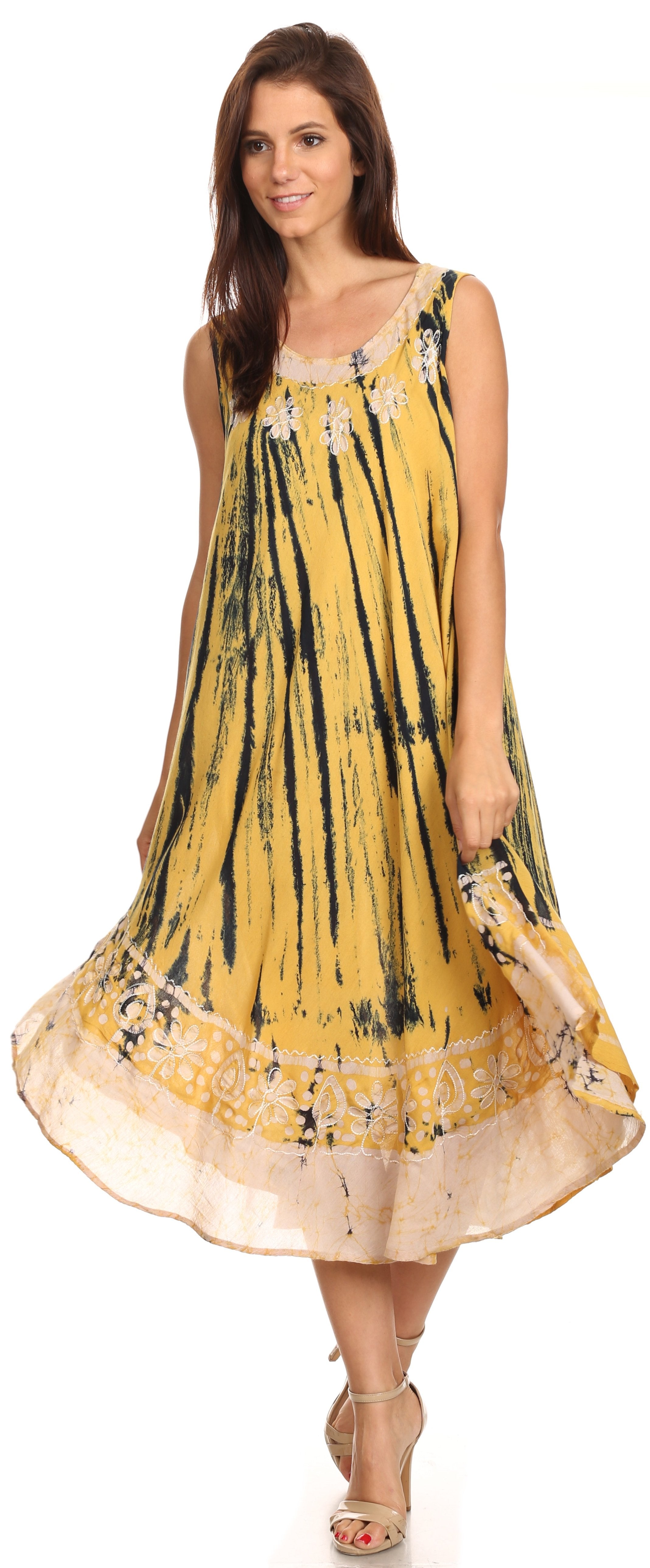 Sakkas - Alexis Embroidered Long Sleeveless Floral Caftan
