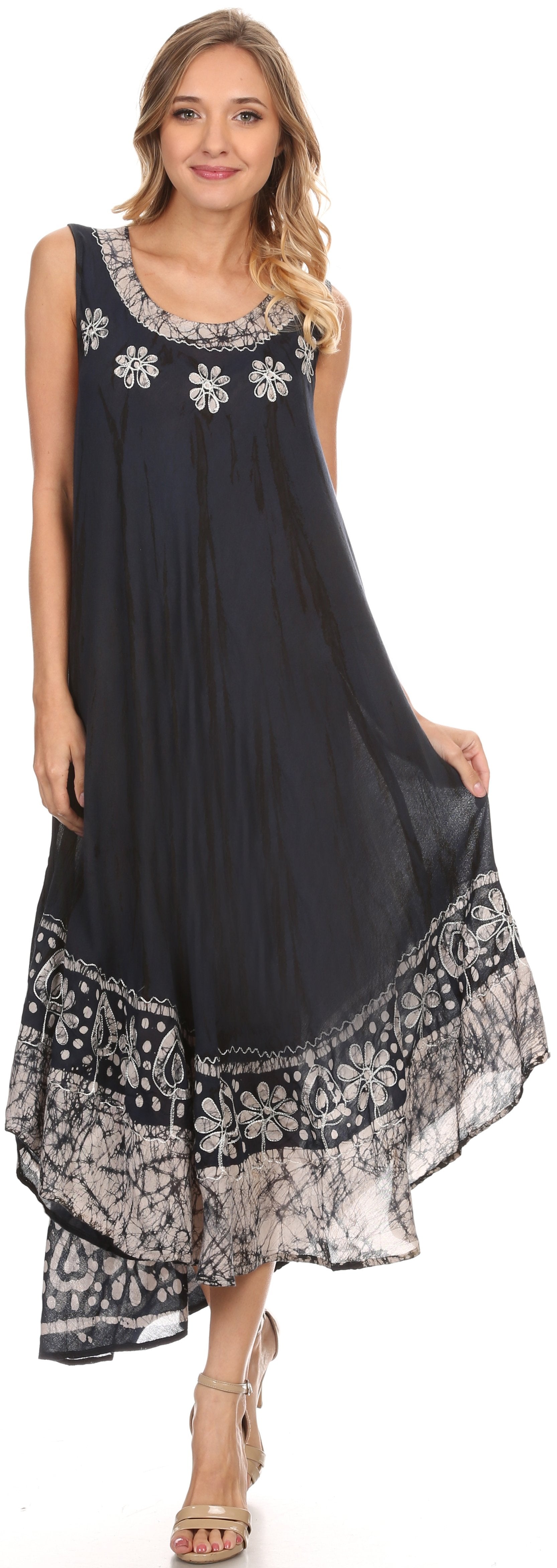 Sakkas - Alexis Embroidered Long Sleeveless Floral Caftan
