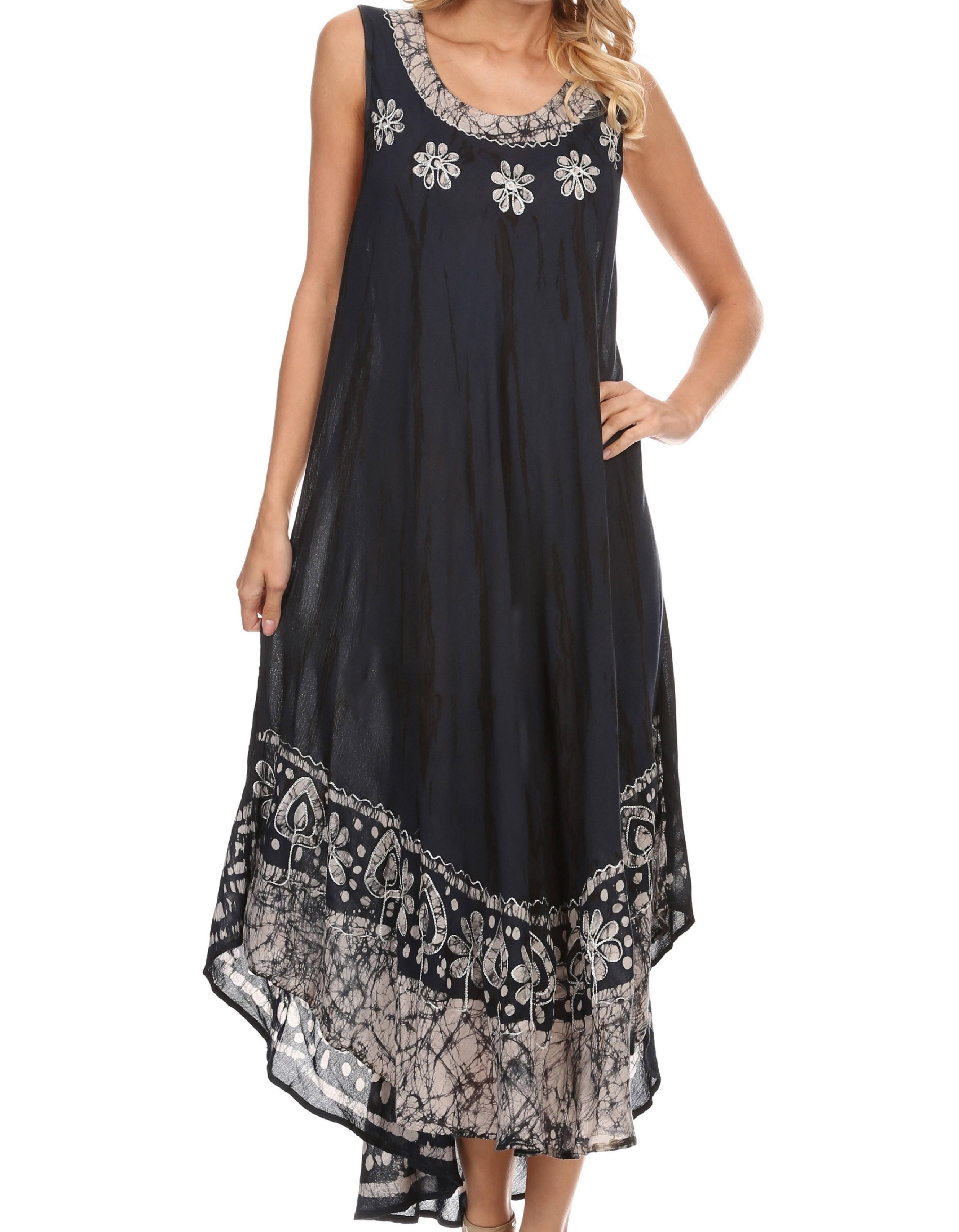 Sakkas - Alexis Embroidered Long Sleeveless Floral Caftan