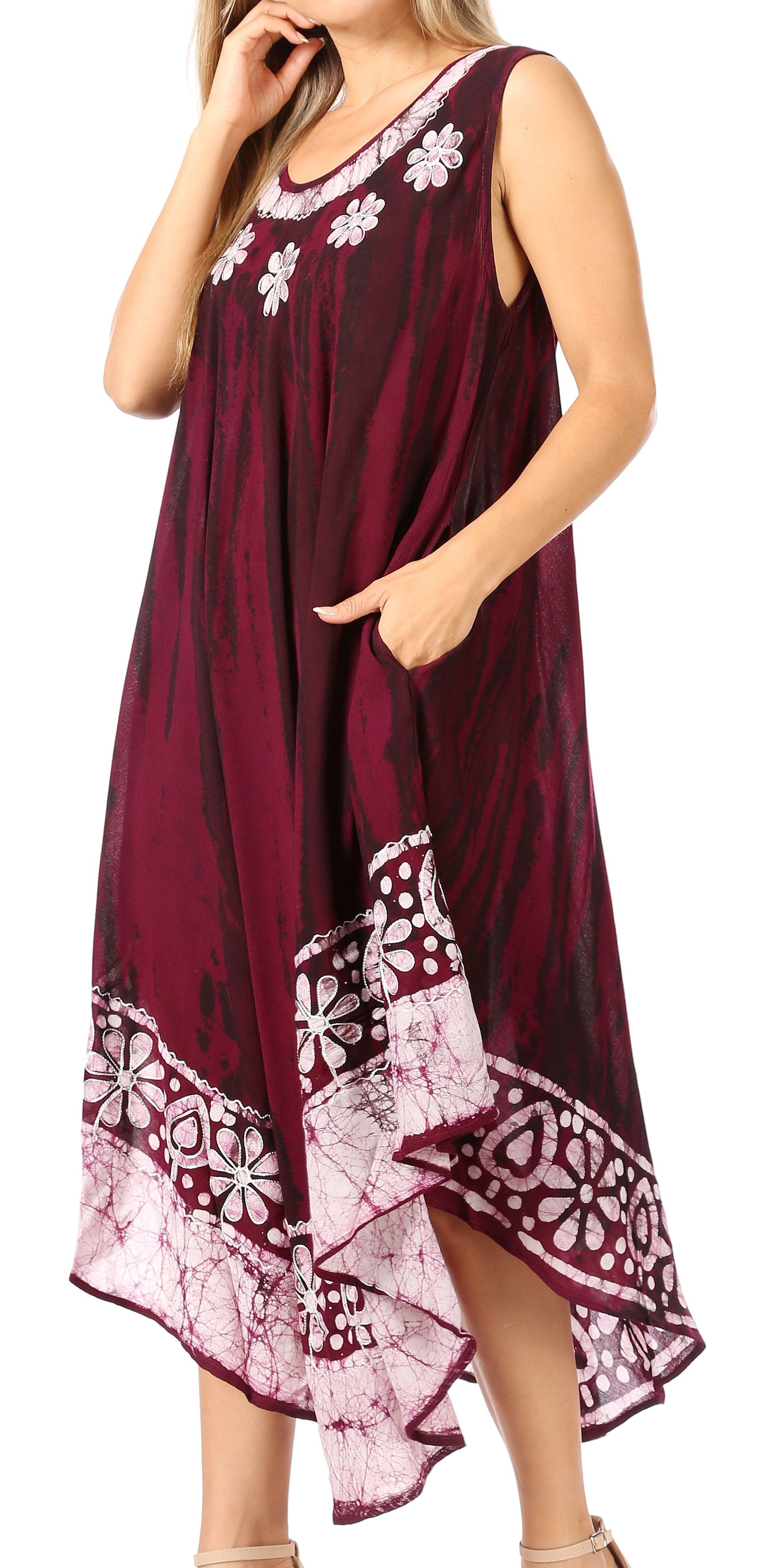 Sakkas - Alexis Embroidered Long Sleeveless Floral Caftan