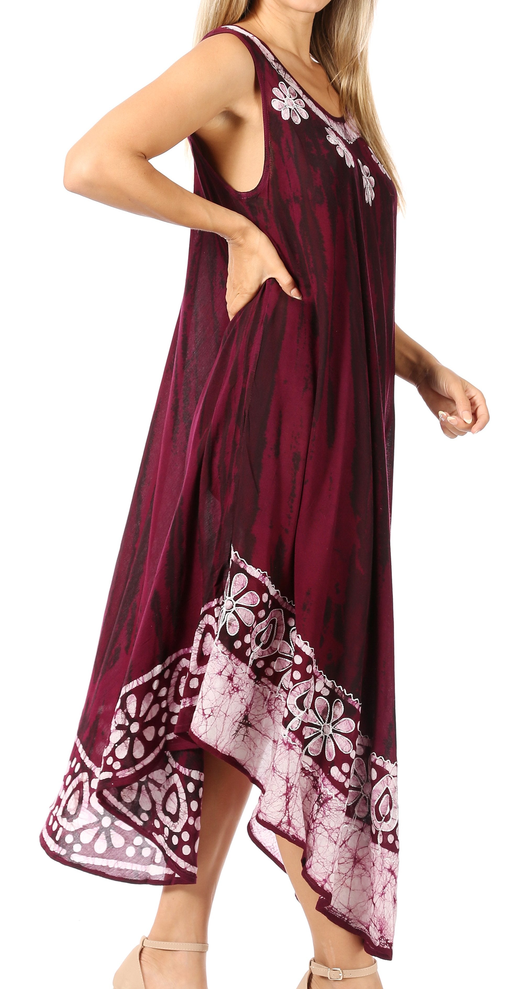 Sakkas - Alexis Embroidered Long Sleeveless Floral Caftan