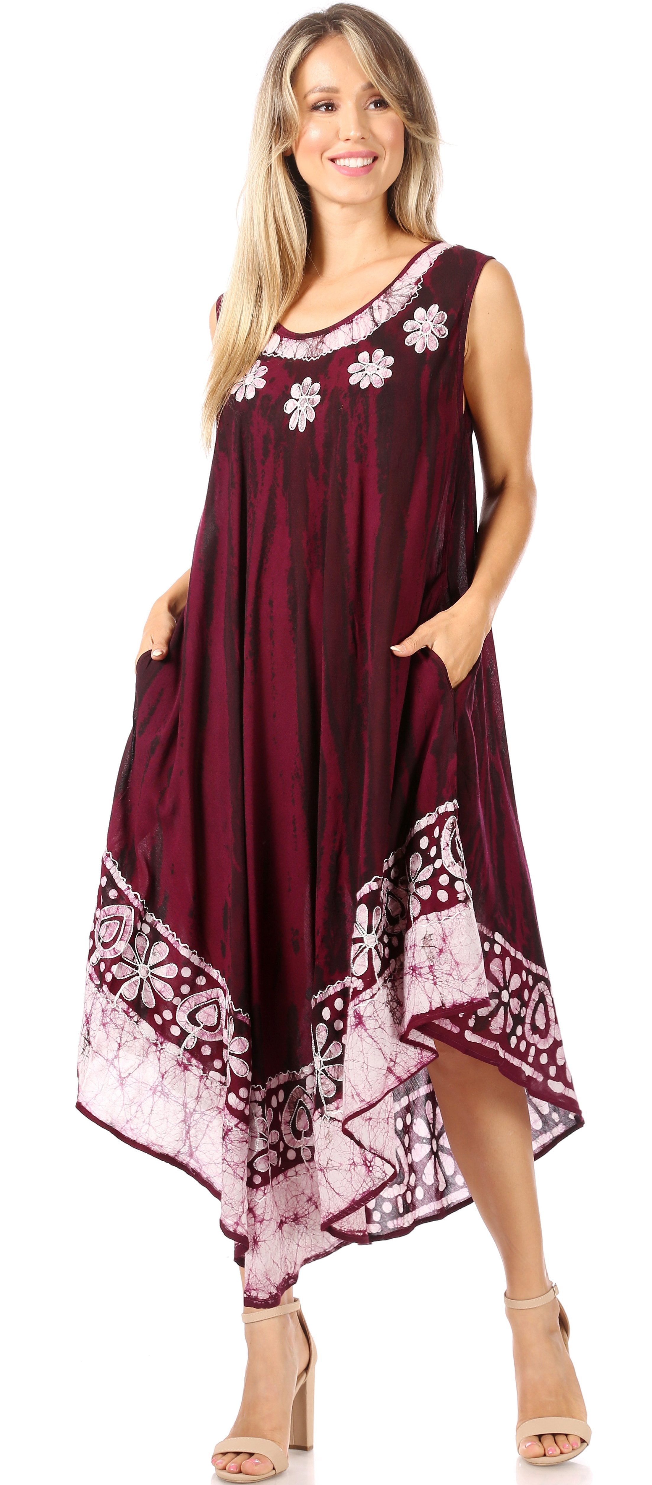 Sakkas - Alexis Embroidered Long Sleeveless Floral Caftan