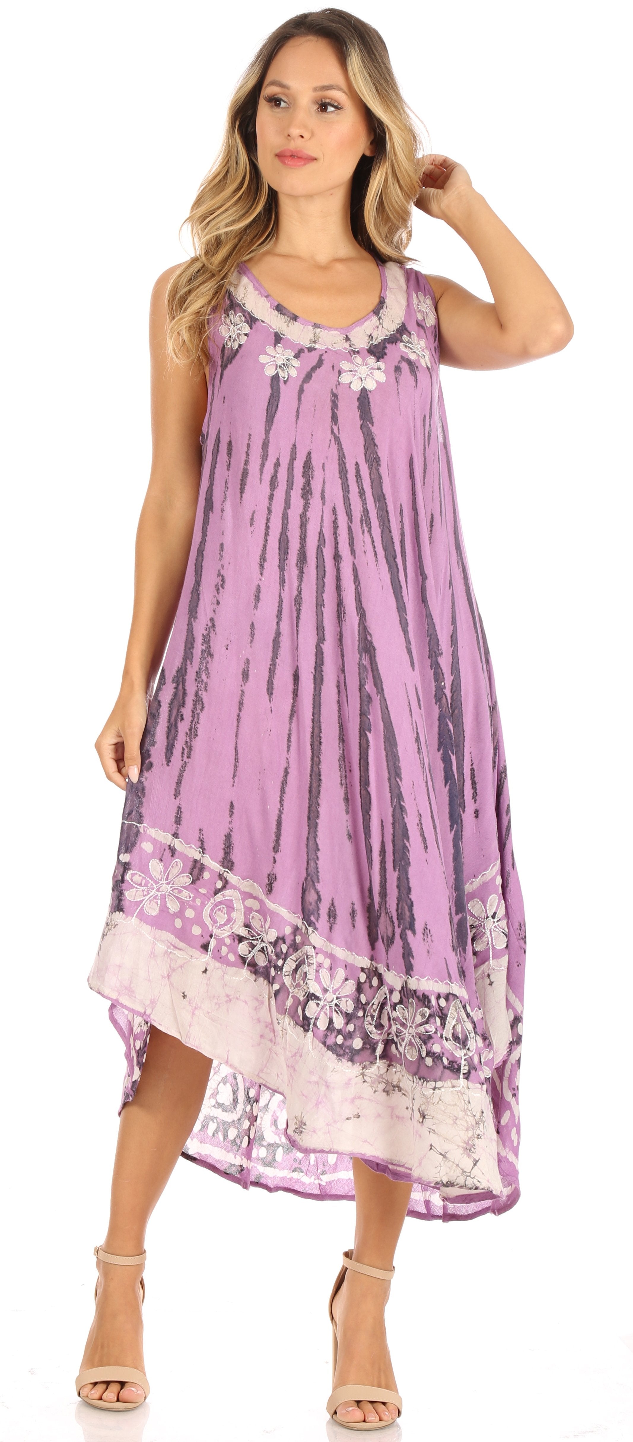 Sakkas - Alexis Embroidered Long Sleeveless Floral Caftan