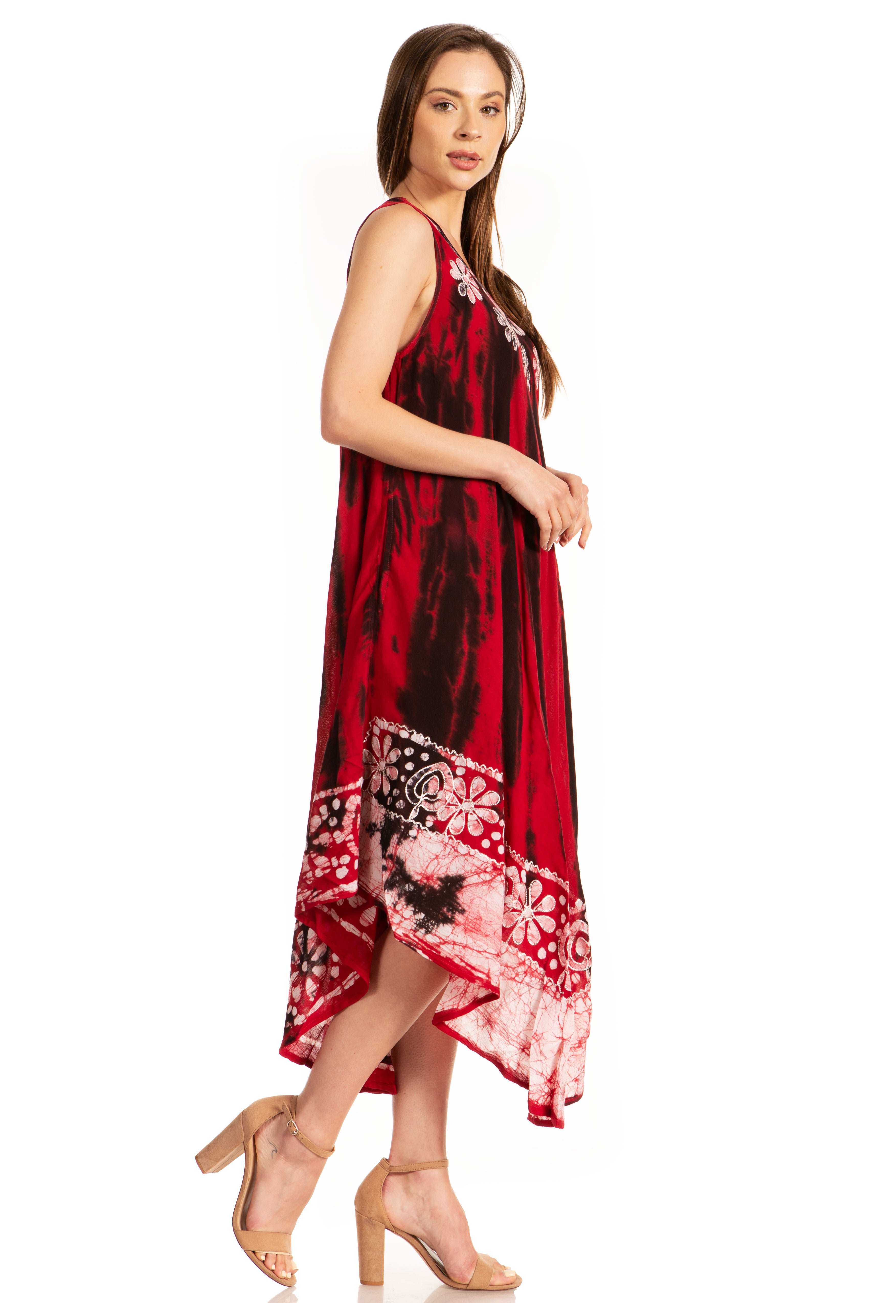 Sakkas - Alexis Embroidered Long Sleeveless Floral Caftan