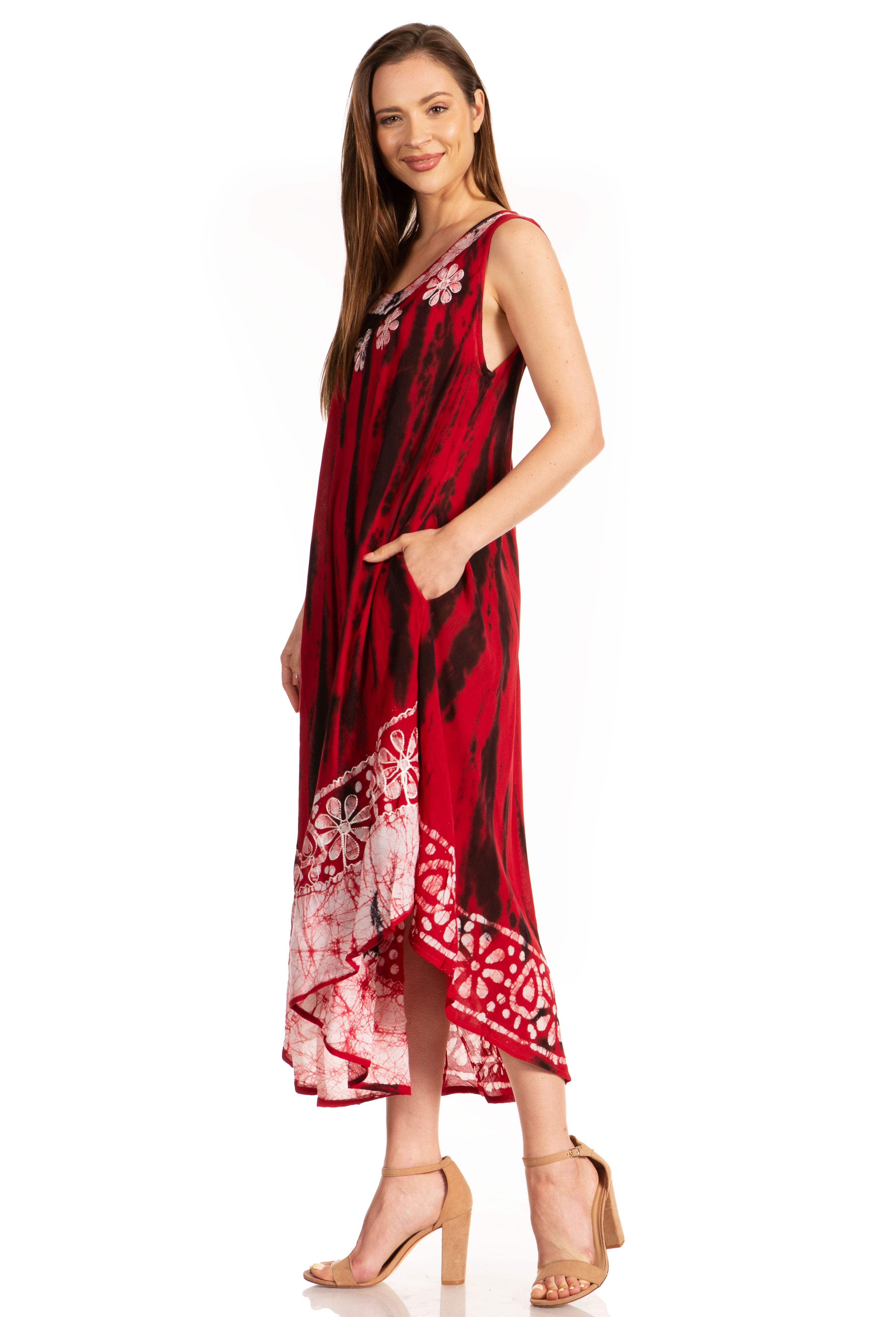 Sakkas - Alexis Embroidered Long Sleeveless Floral Caftan