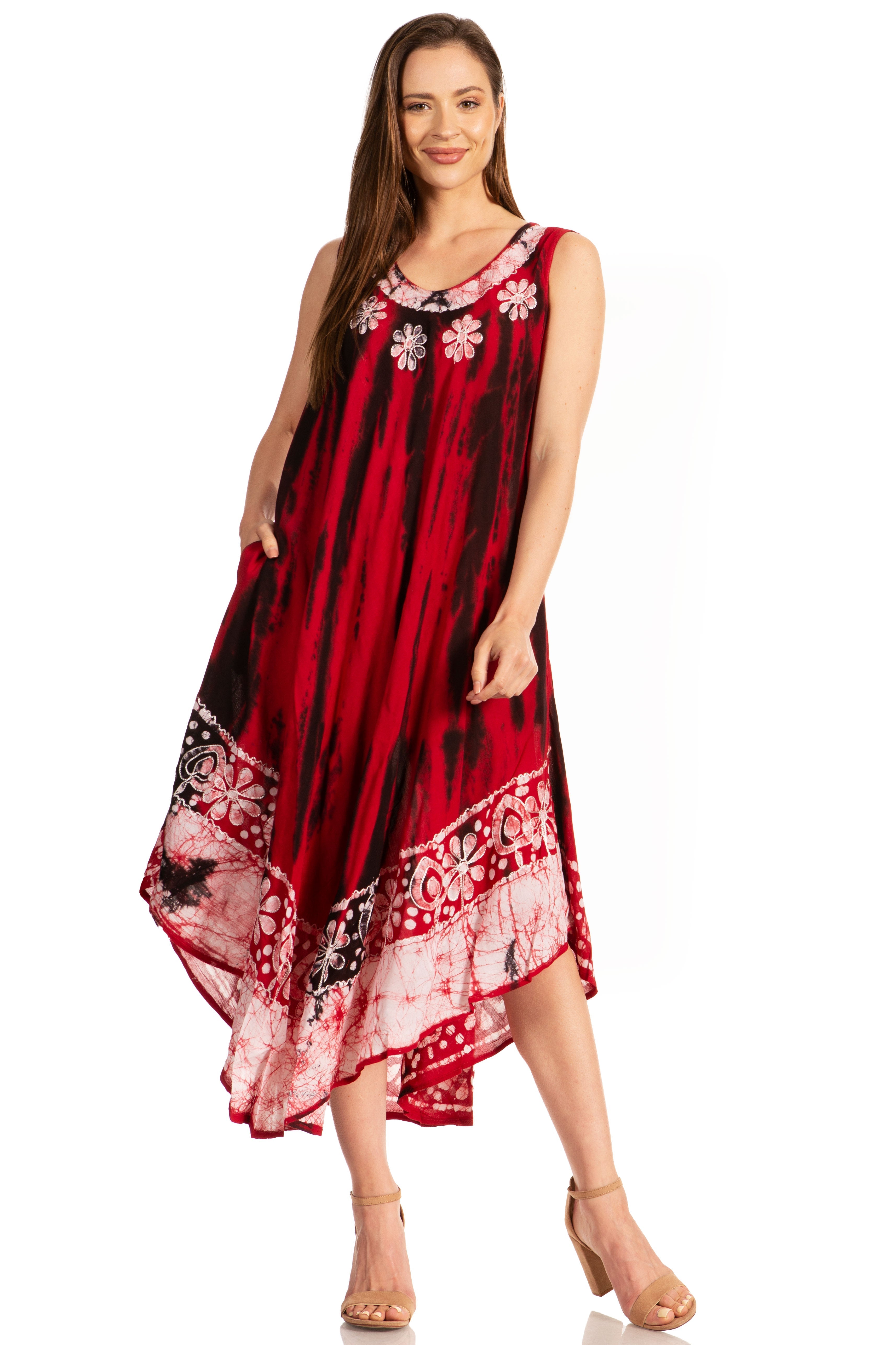 Sakkas - Alexis Embroidered Long Sleeveless Floral Caftan