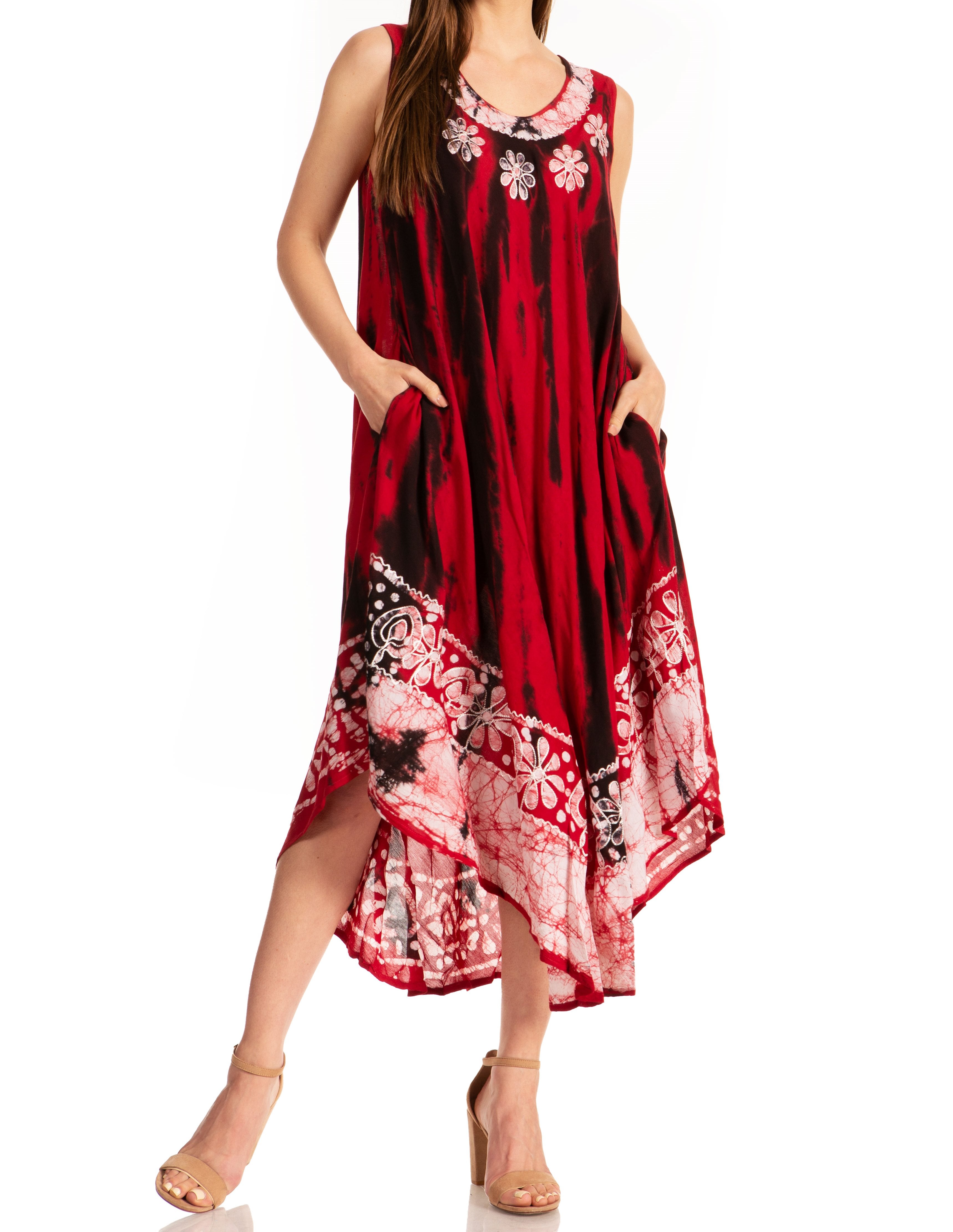 Sakkas - Alexis Embroidered Long Sleeveless Floral Caftan
