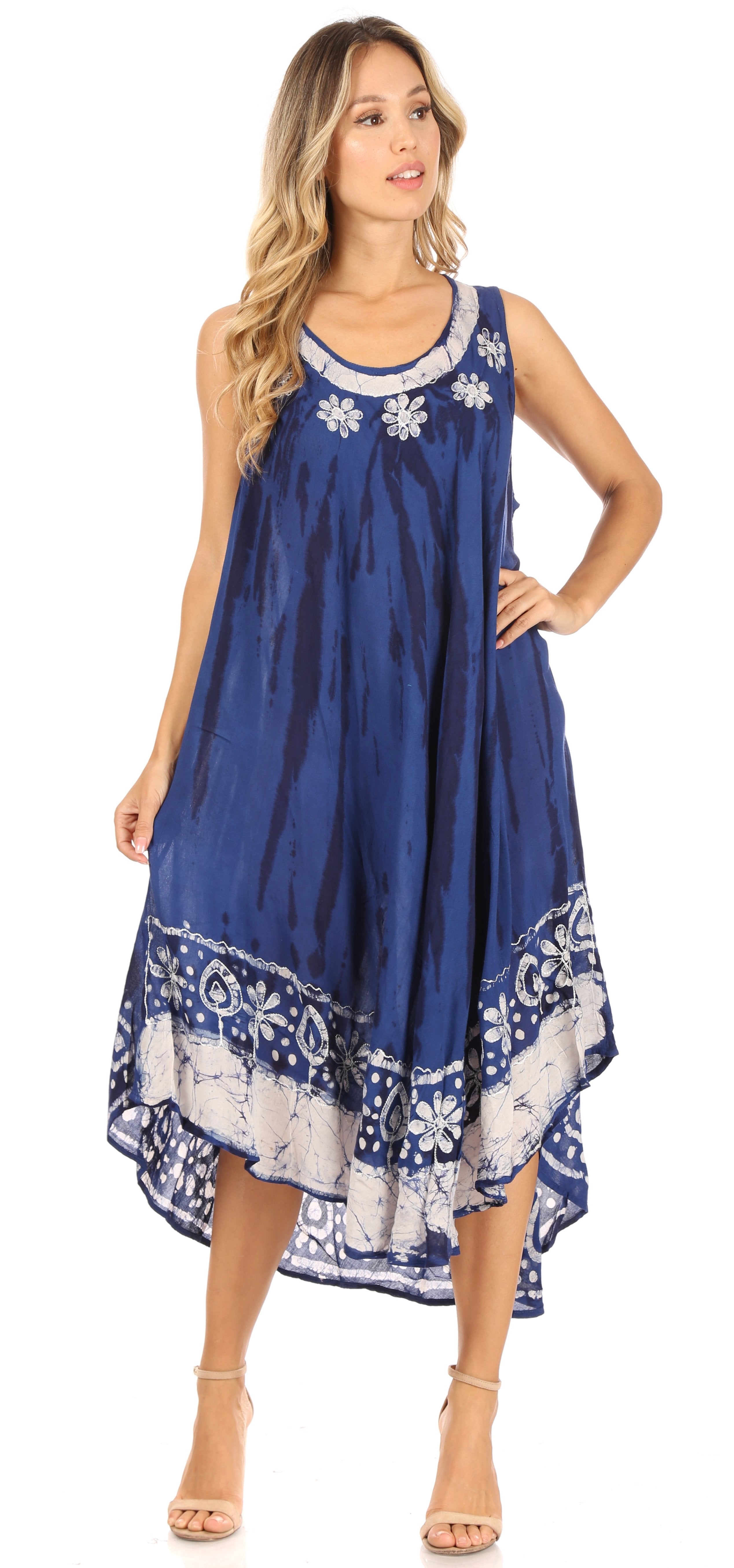 Sakkas - Alexis Embroidered Long Sleeveless Floral Caftan