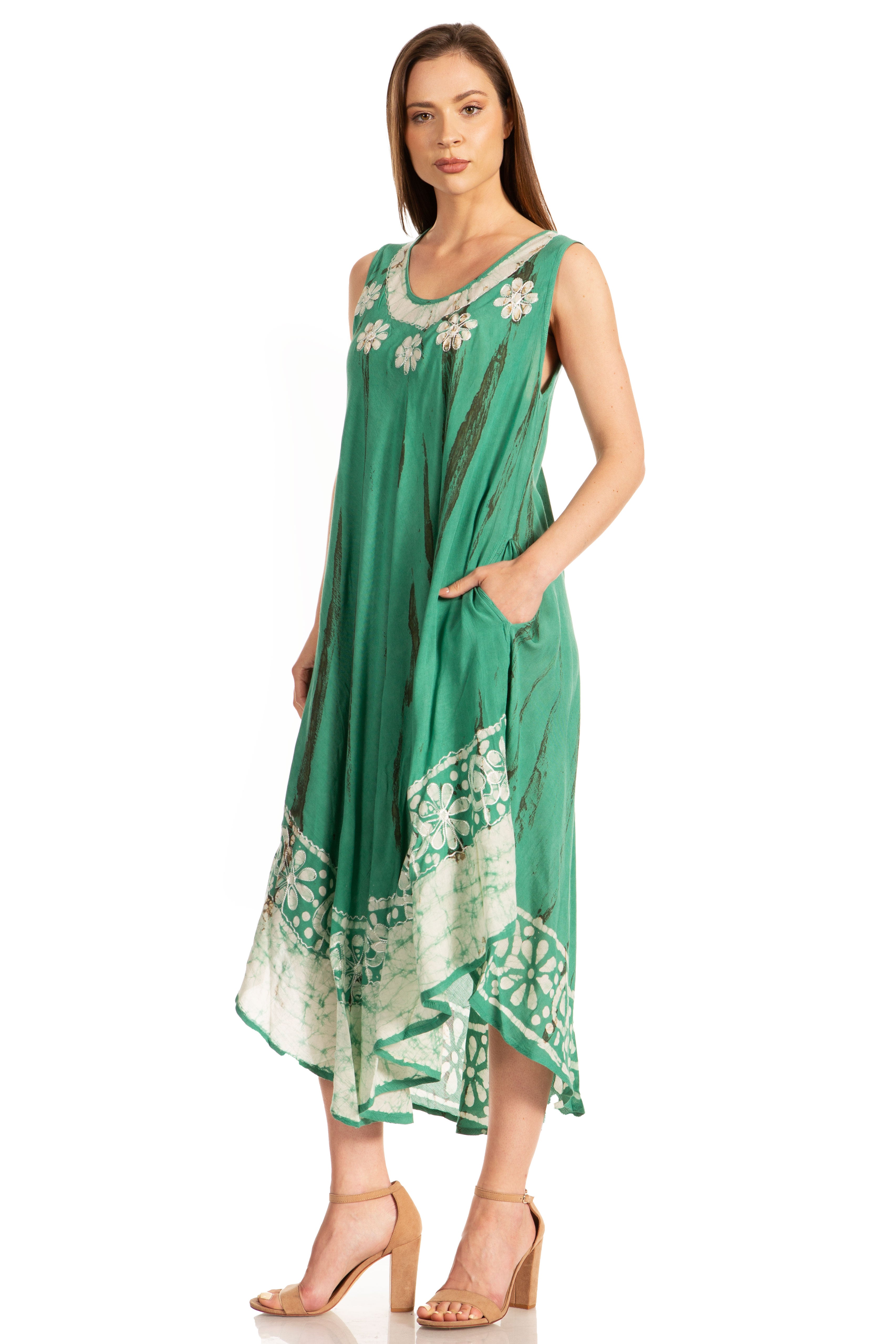 Sakkas - Alexis Embroidered Long Sleeveless Floral Caftan