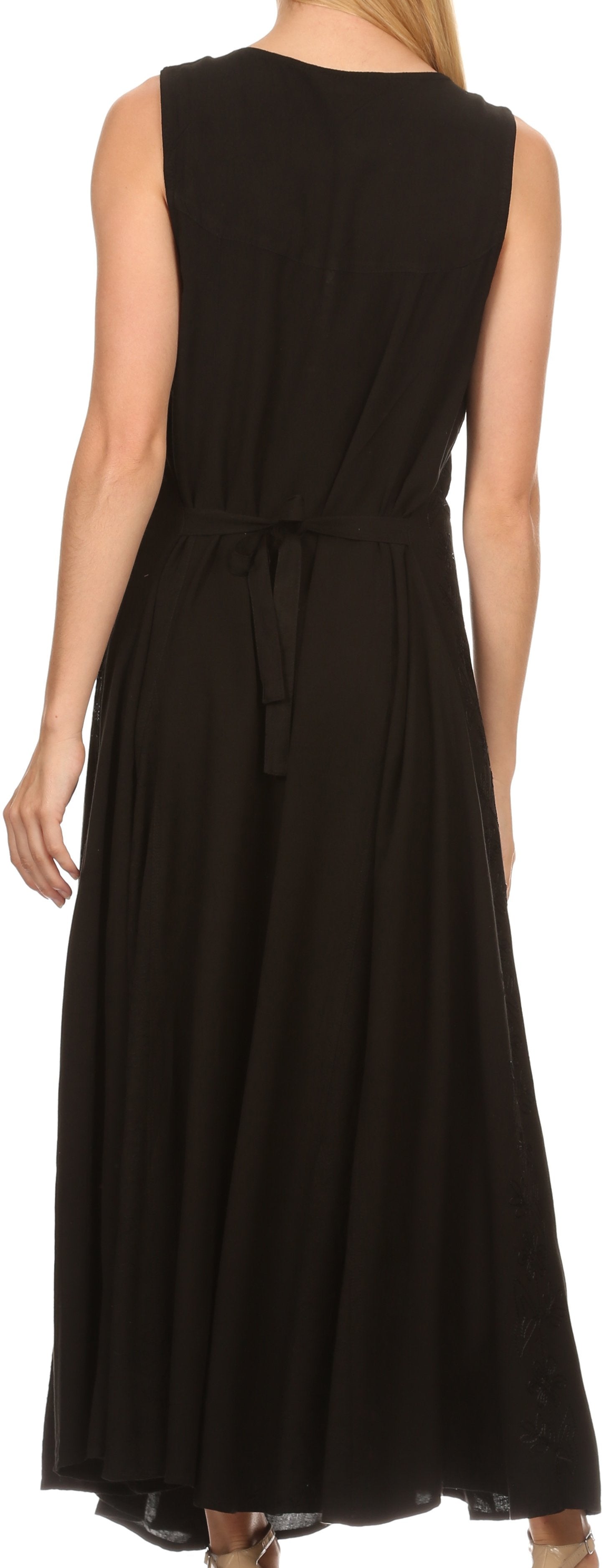 Sakkas - Maya Floral Embroidered Sleeveless Button Up Rayon Dress