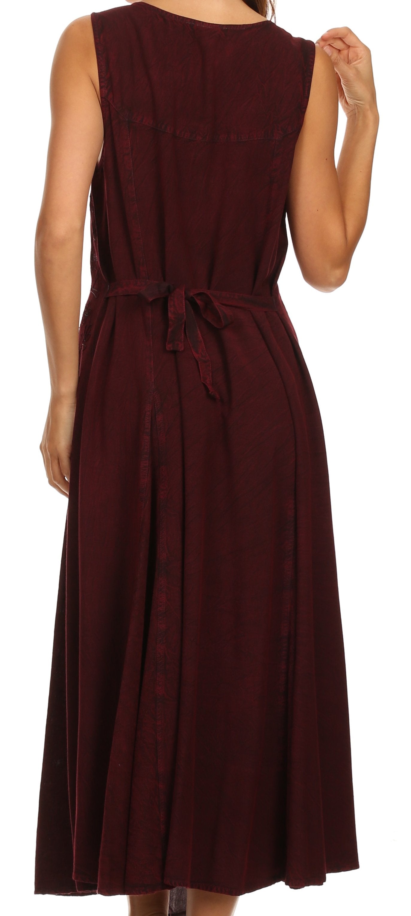 Sakkas - Maya Floral Embroidered Sleeveless Button Up Rayon Dress