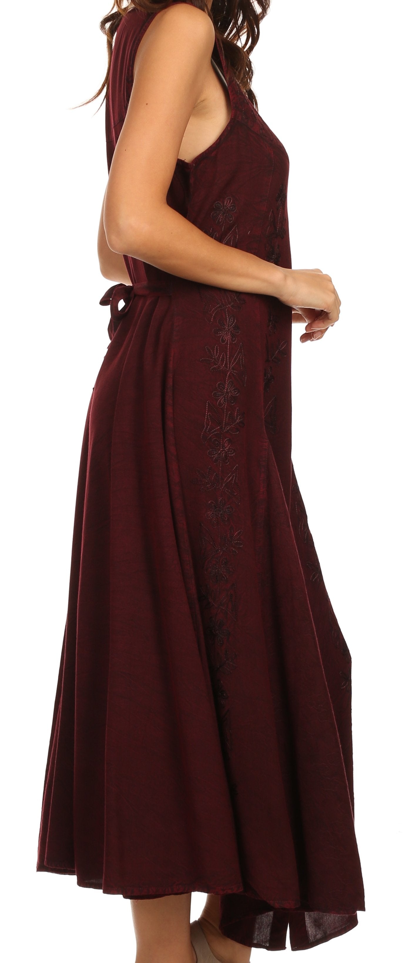 Sakkas - Maya Floral Embroidered Sleeveless Button Up Rayon Dress