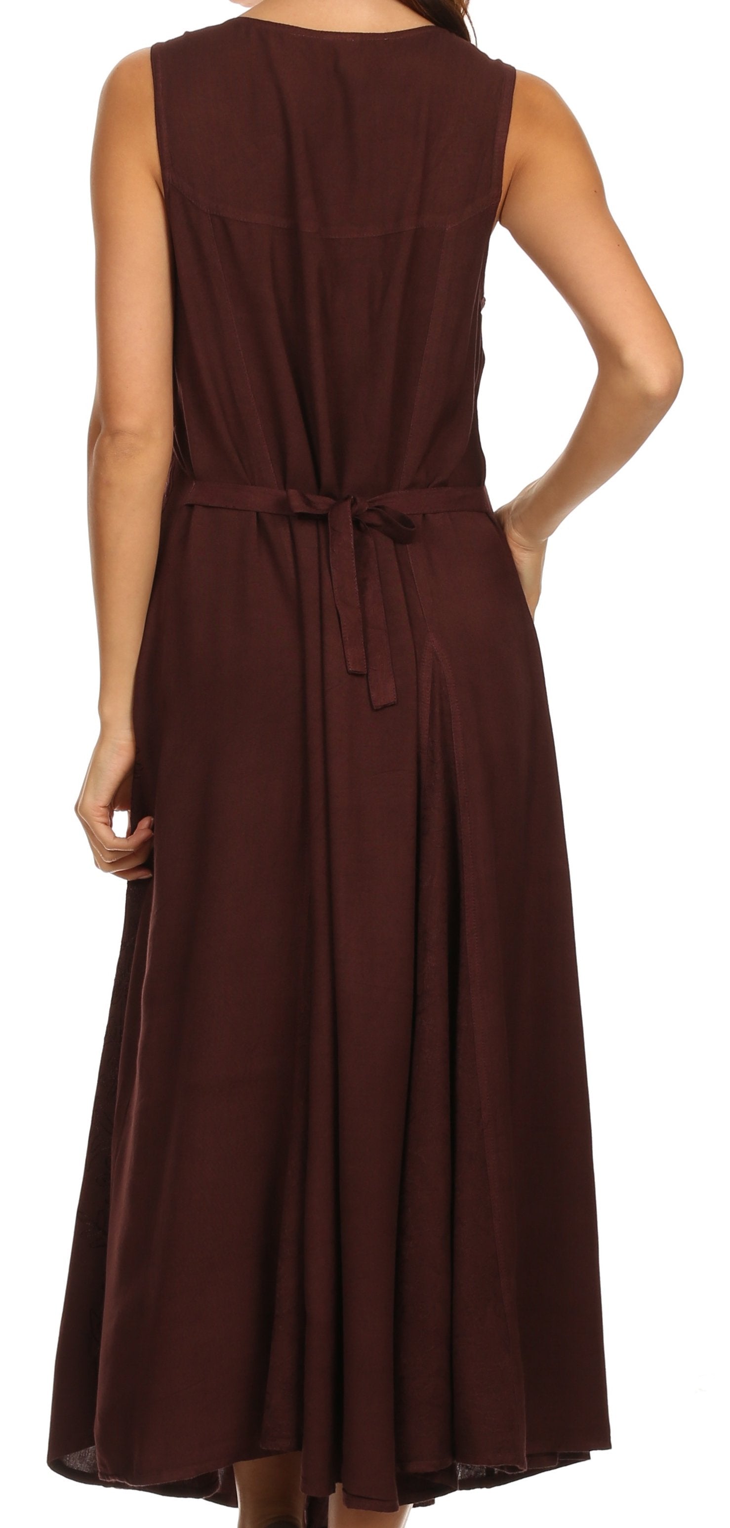 Sakkas - Maya Floral Embroidered Sleeveless Button Up Rayon Dress