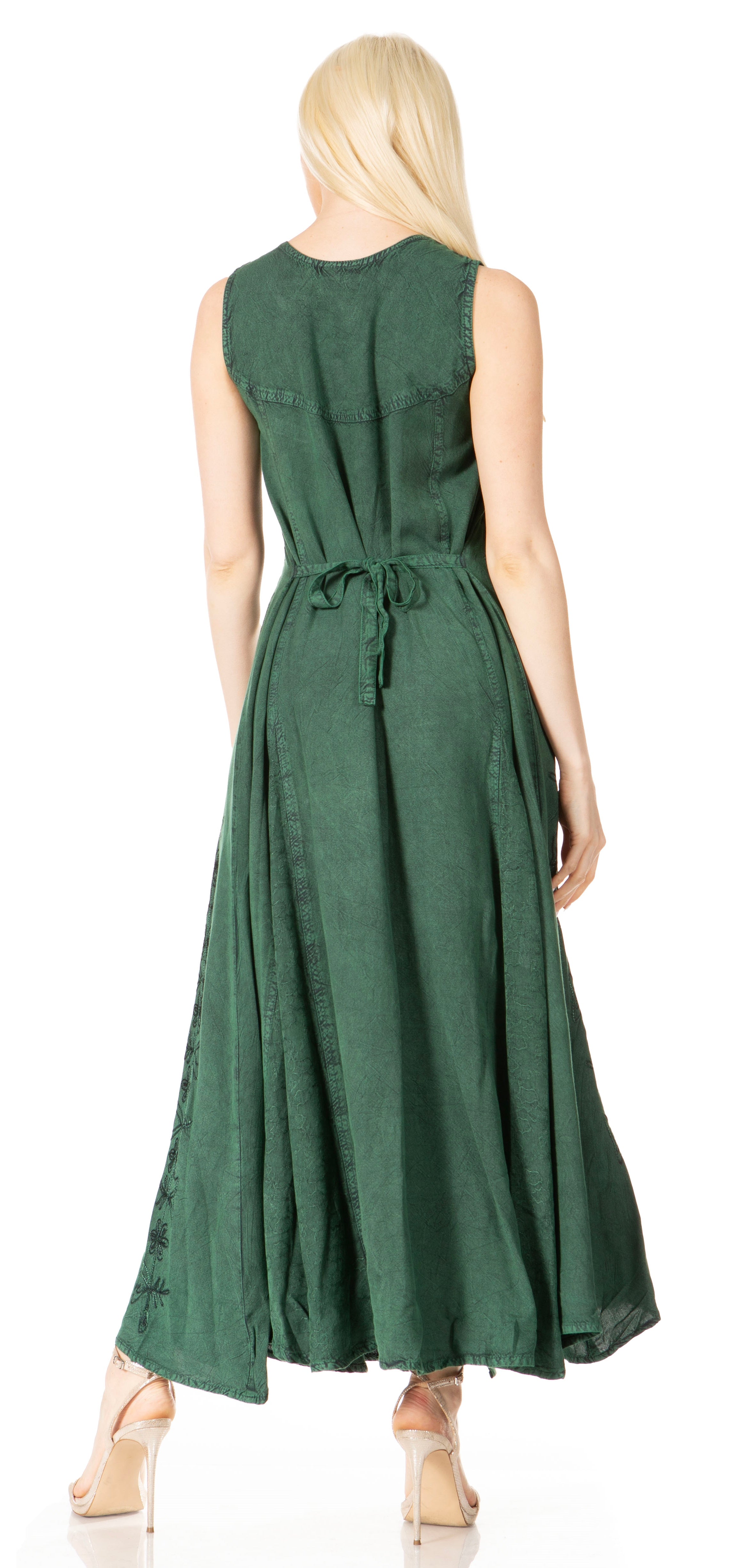 Sakkas - Maya Floral Embroidered Sleeveless Button Up Rayon Dress