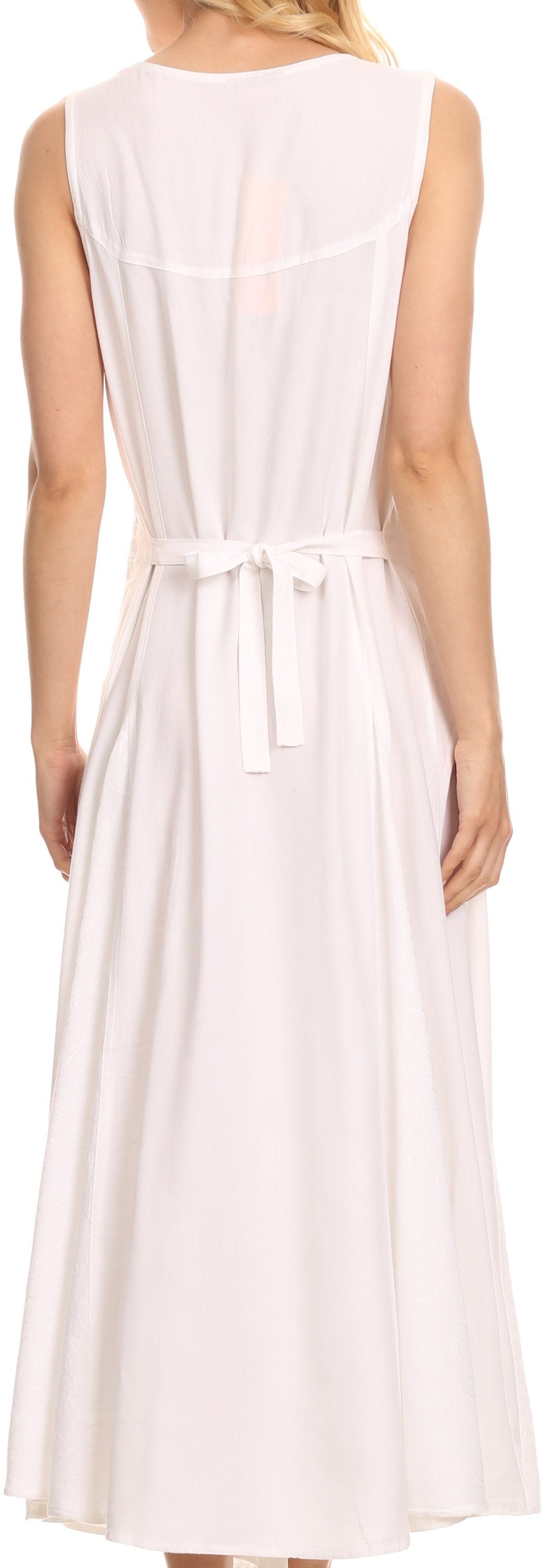 Sakkas - Maya Floral Embroidered Sleeveless Button Up Rayon Dress