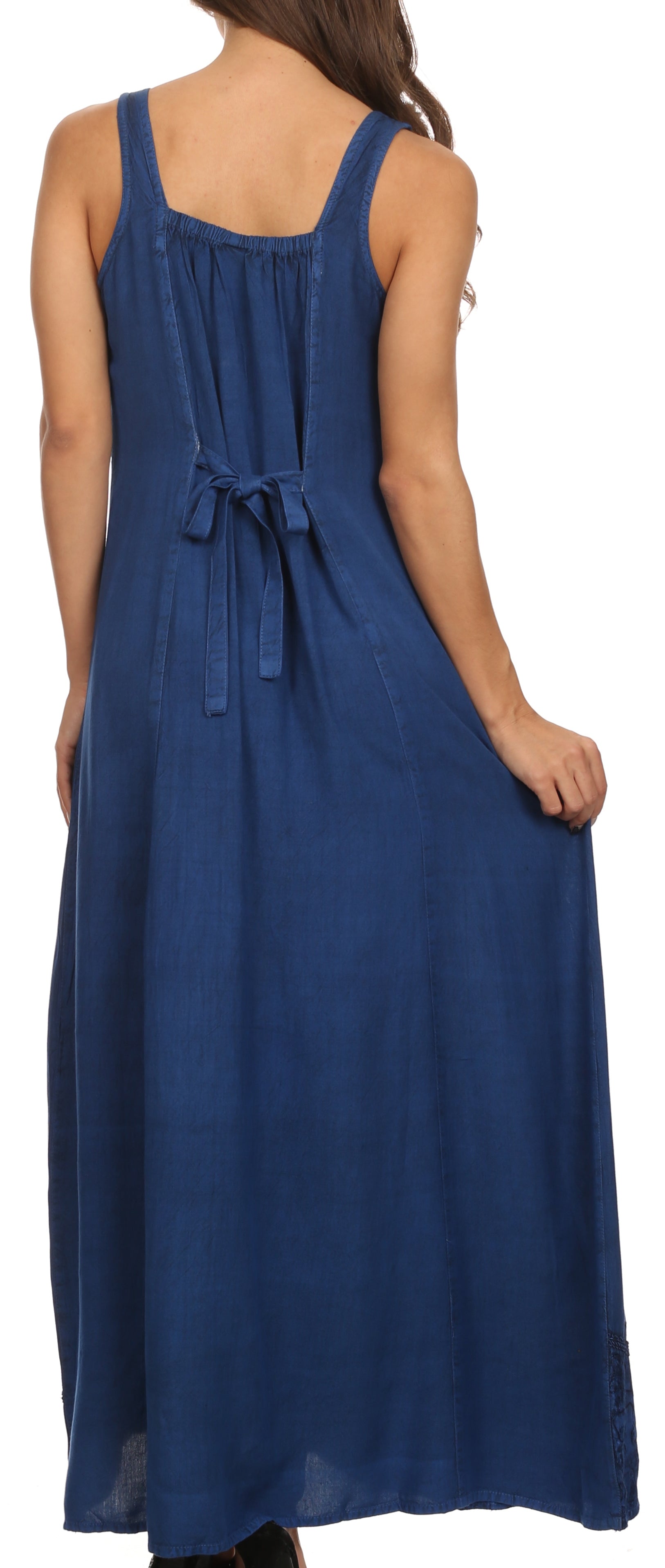 Blue dress with a tie waist on a white background