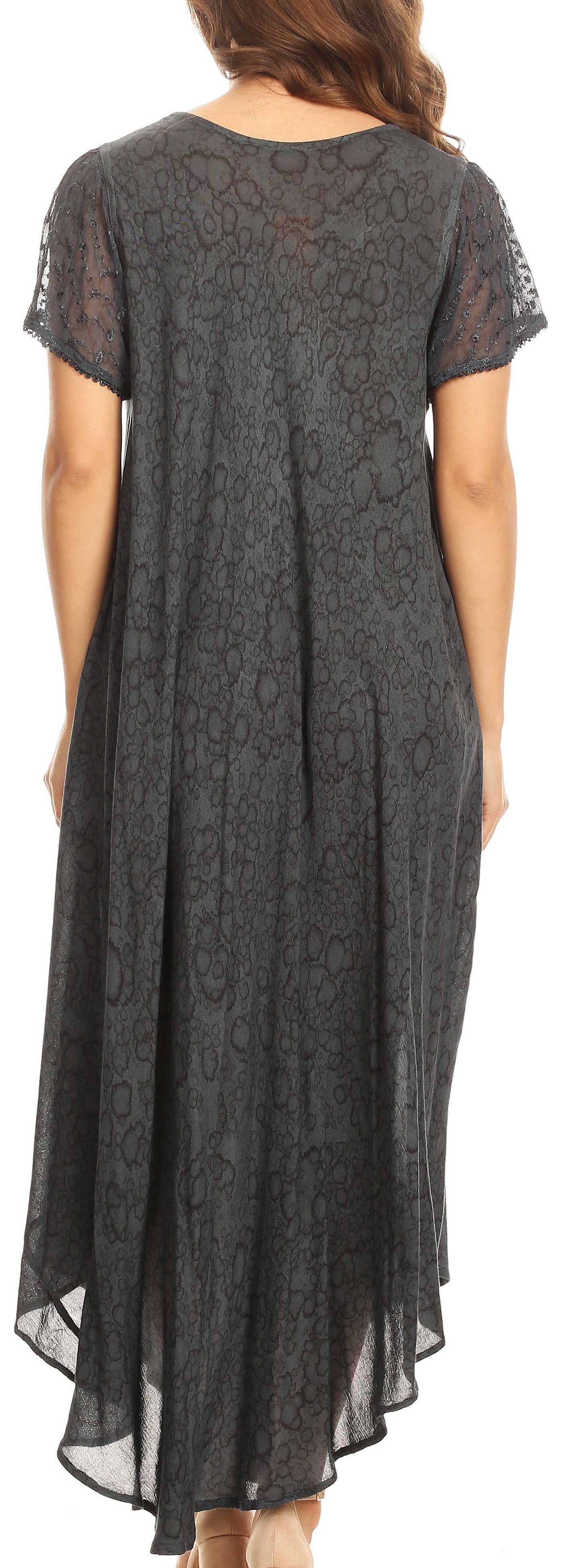 Black lace dress worn by a person, shown from the back.
